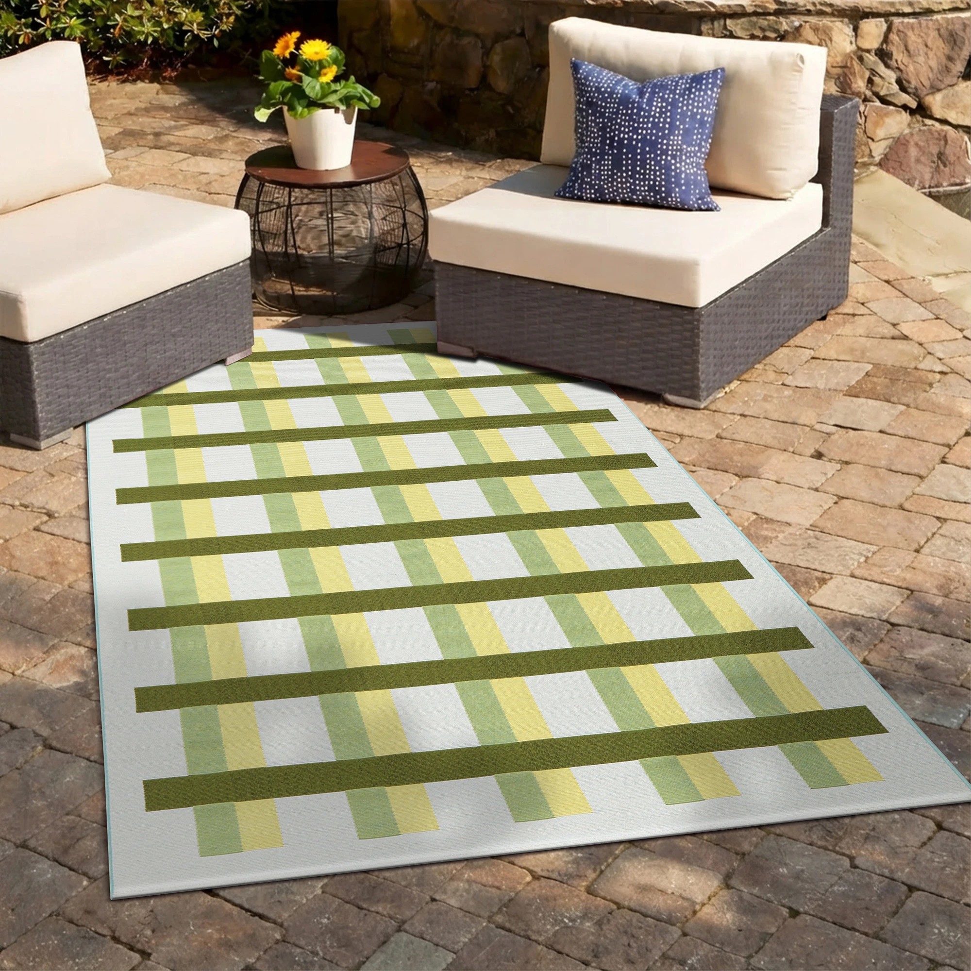 1 Common Ground Rugs Horizon Lattice 285x200cm - Large Pet Friendly Outdoor Floor Rug - Green, 1 of 9