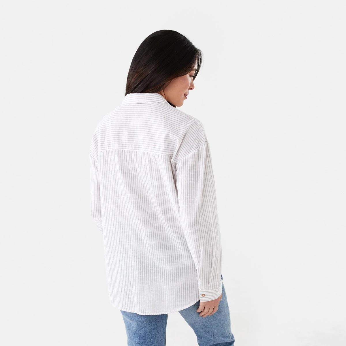 3 Long Roll Sleeve Cotton Shirt Strp Taupe, 3 of 6