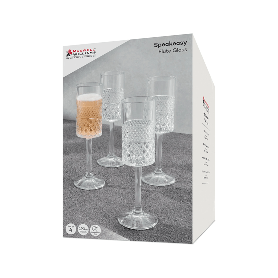 2 Maxwell & Williams 4pc Speakeasy Art Deco Flute Glasses Set 190ml Glassware
 - Plain, 2 of 3