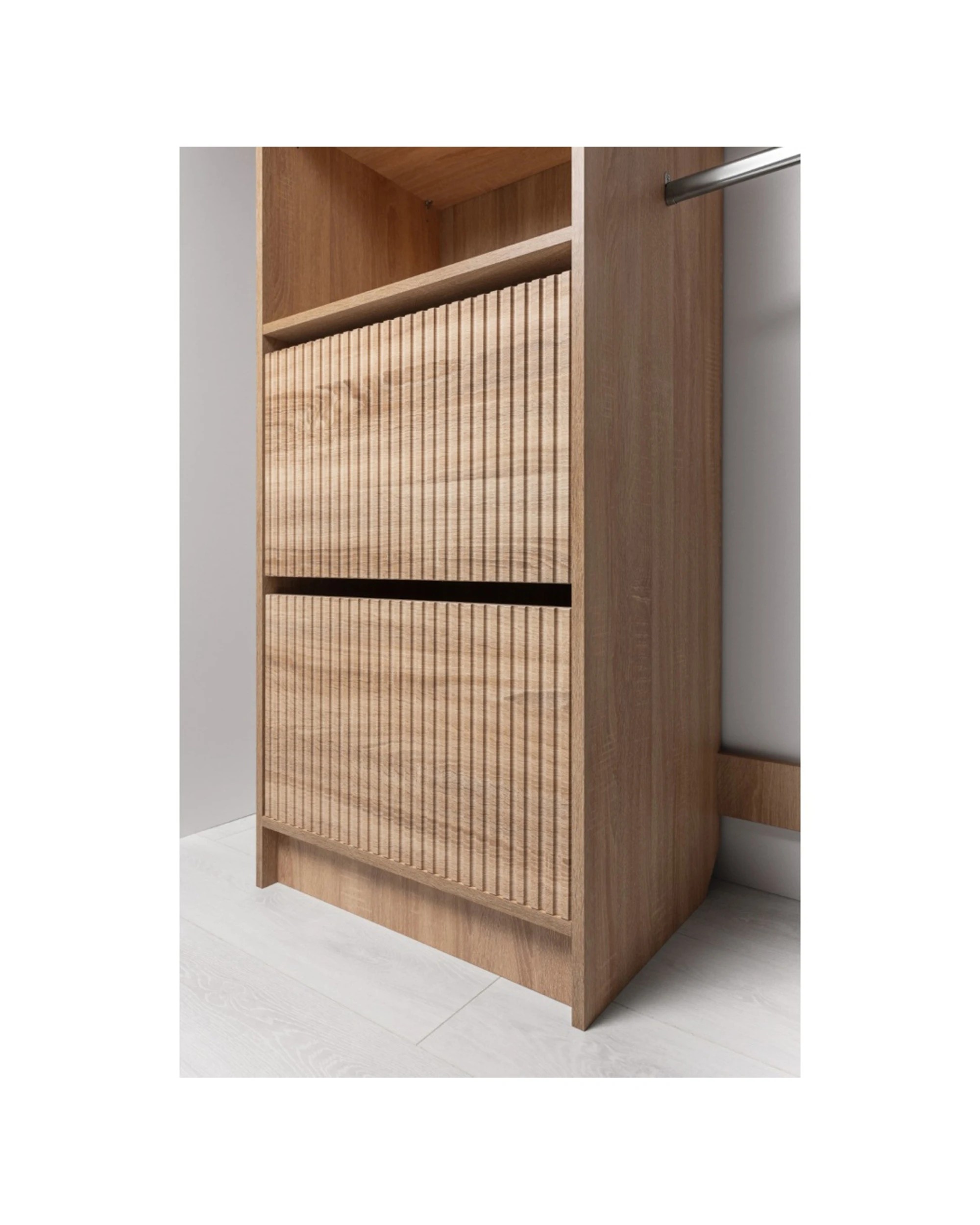 5 European Cabinetry Basel Walk In Wardrobe Kit Fluted Swiss Krono Boards Oak, 5 of 5