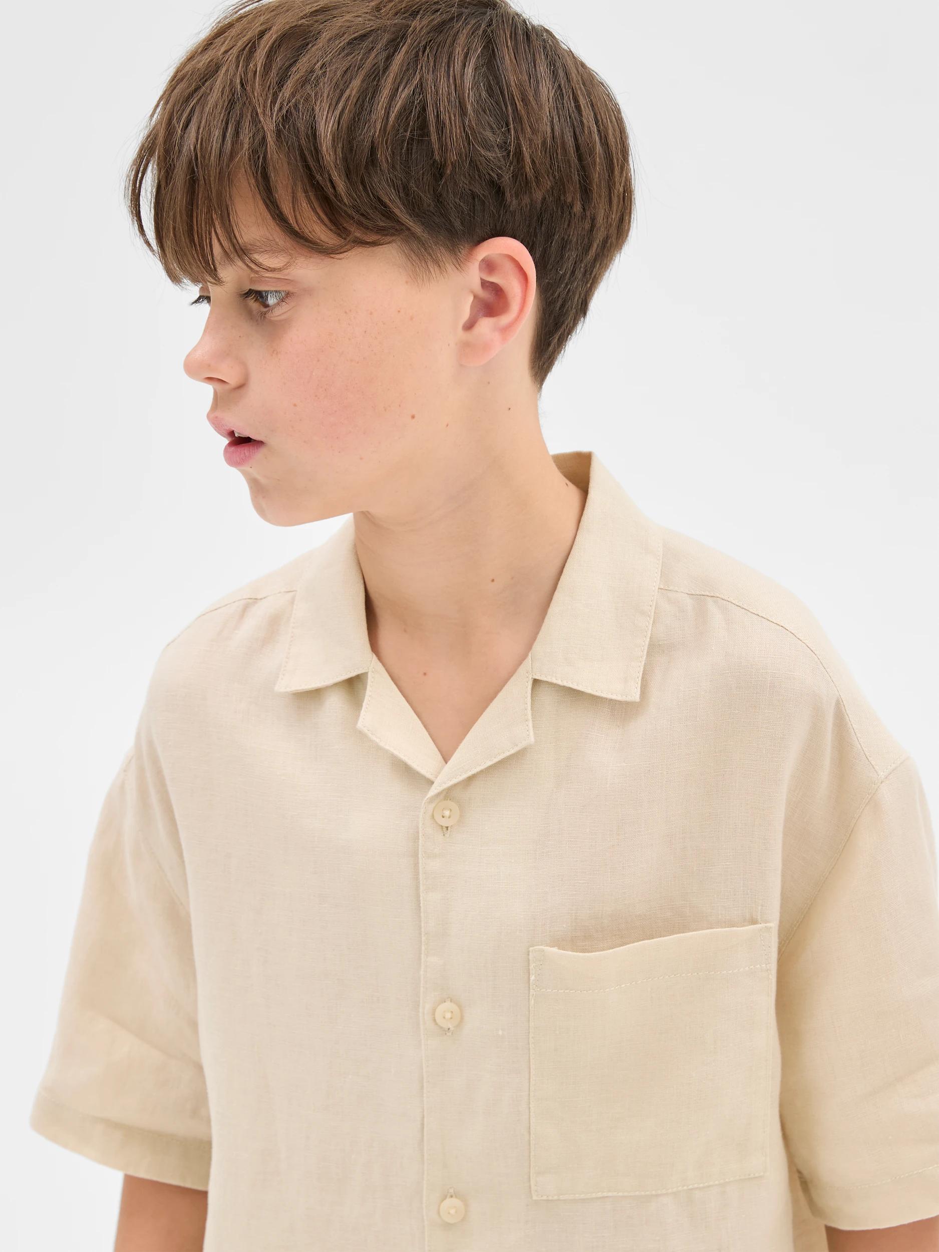 3 Target Kids European Linen Short Sleeve Shirt CREAM, 3 of 6