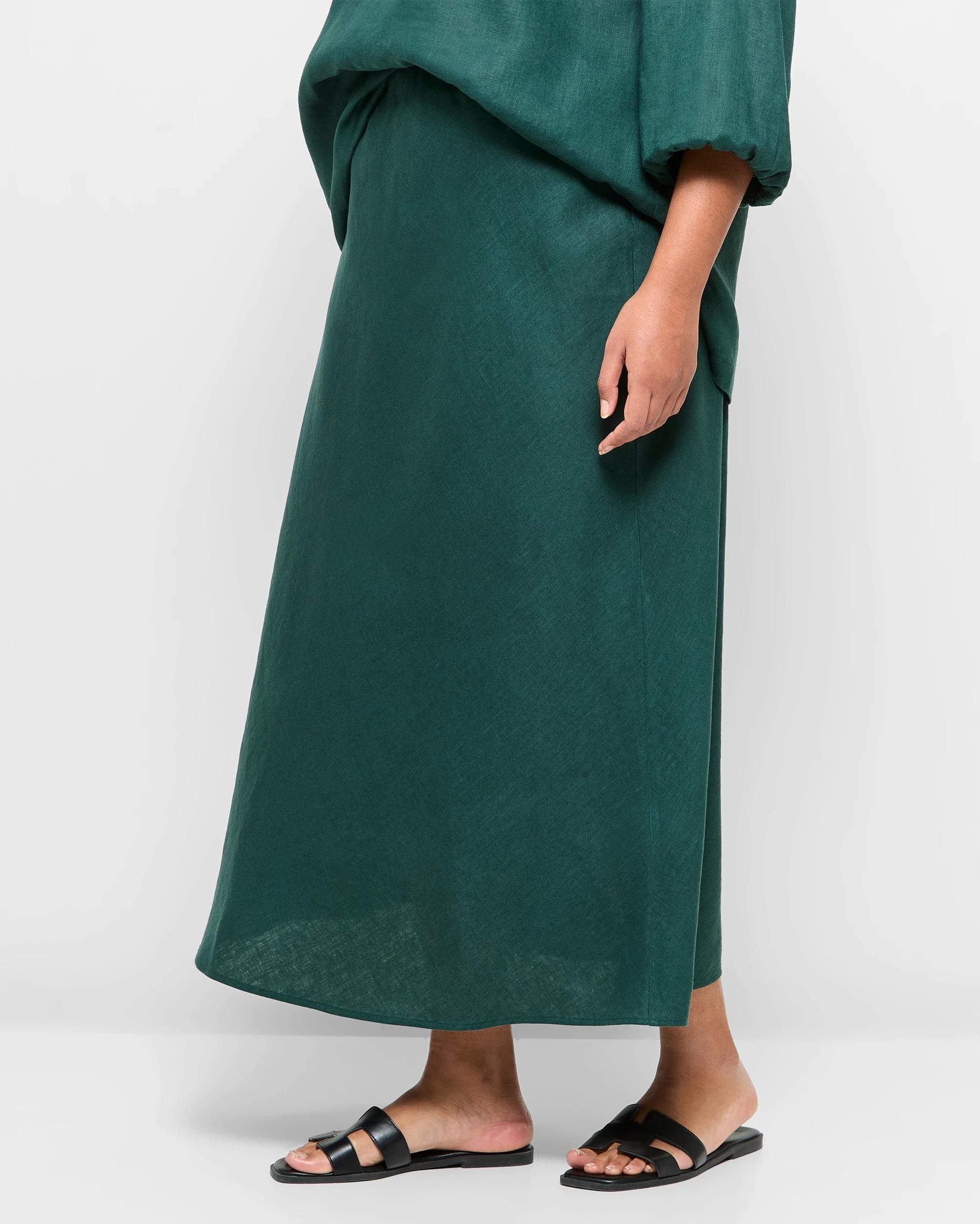 3 Target Plus Size European Linen Midi Skirt DEEP FOREST, 3 of 5