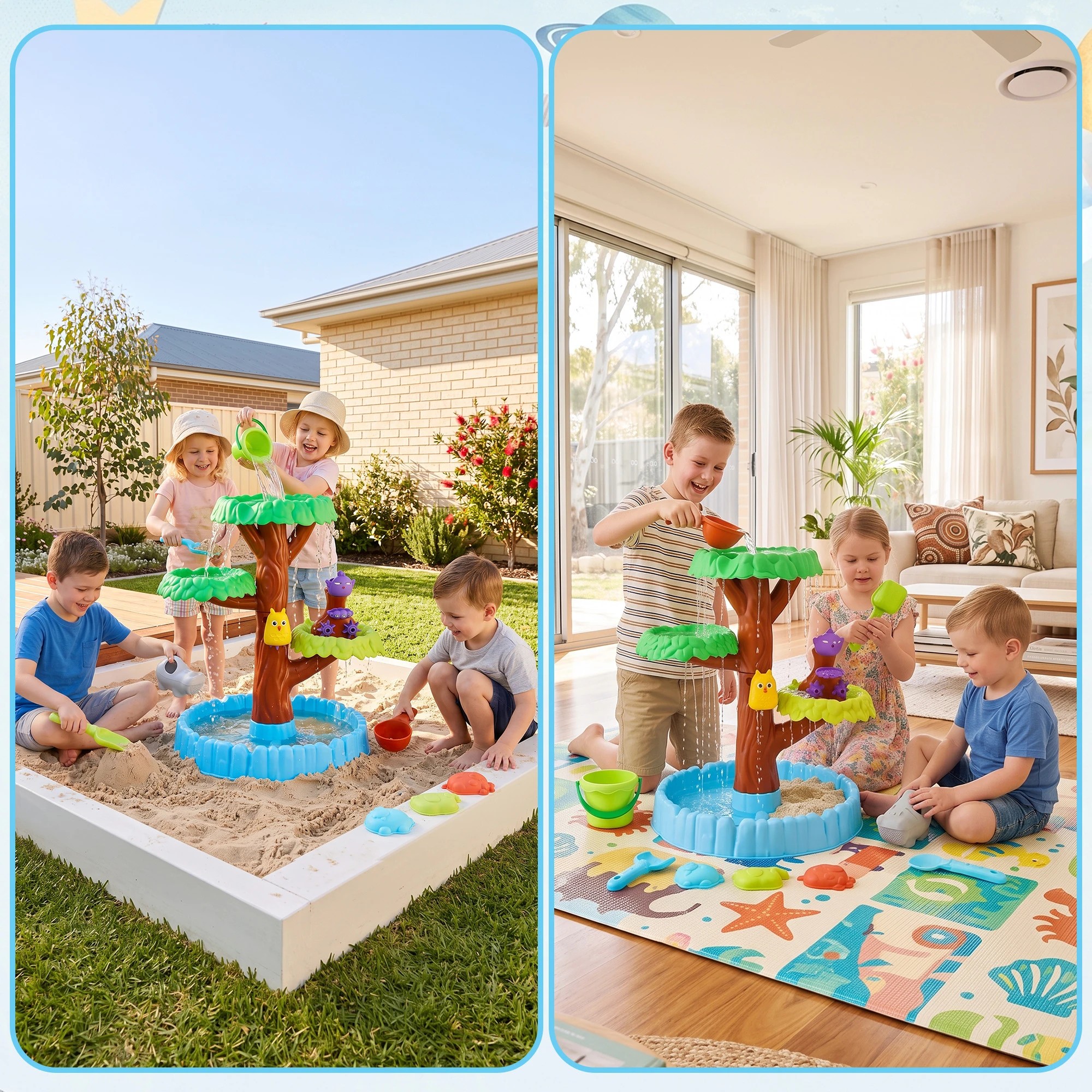 4 Keezi Tree Water Table Kids Sandpit Toys Set with Waterfall Water Wheel Molds for Sand Snow Play 52cmx62cm - Multi, 4 of 8