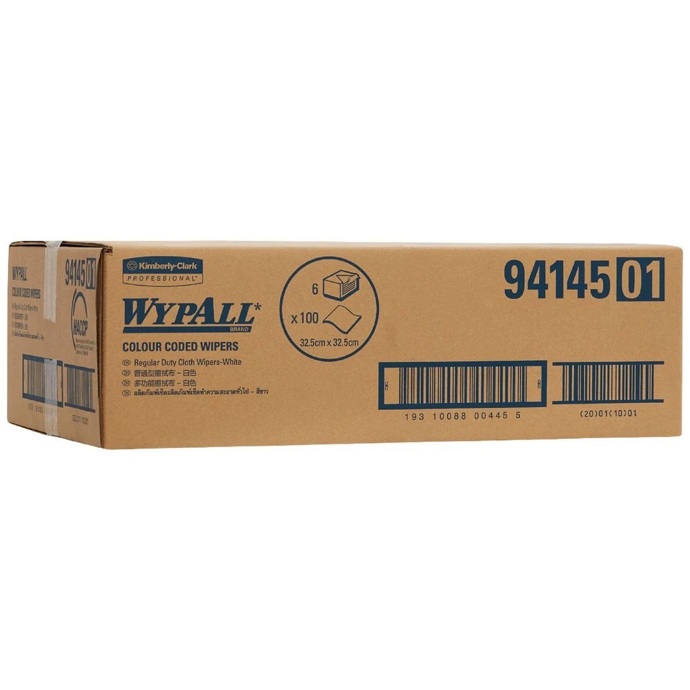 1 WypAll Colour Coded Regular Duty Cloths White 600 Pack, 1 of 2