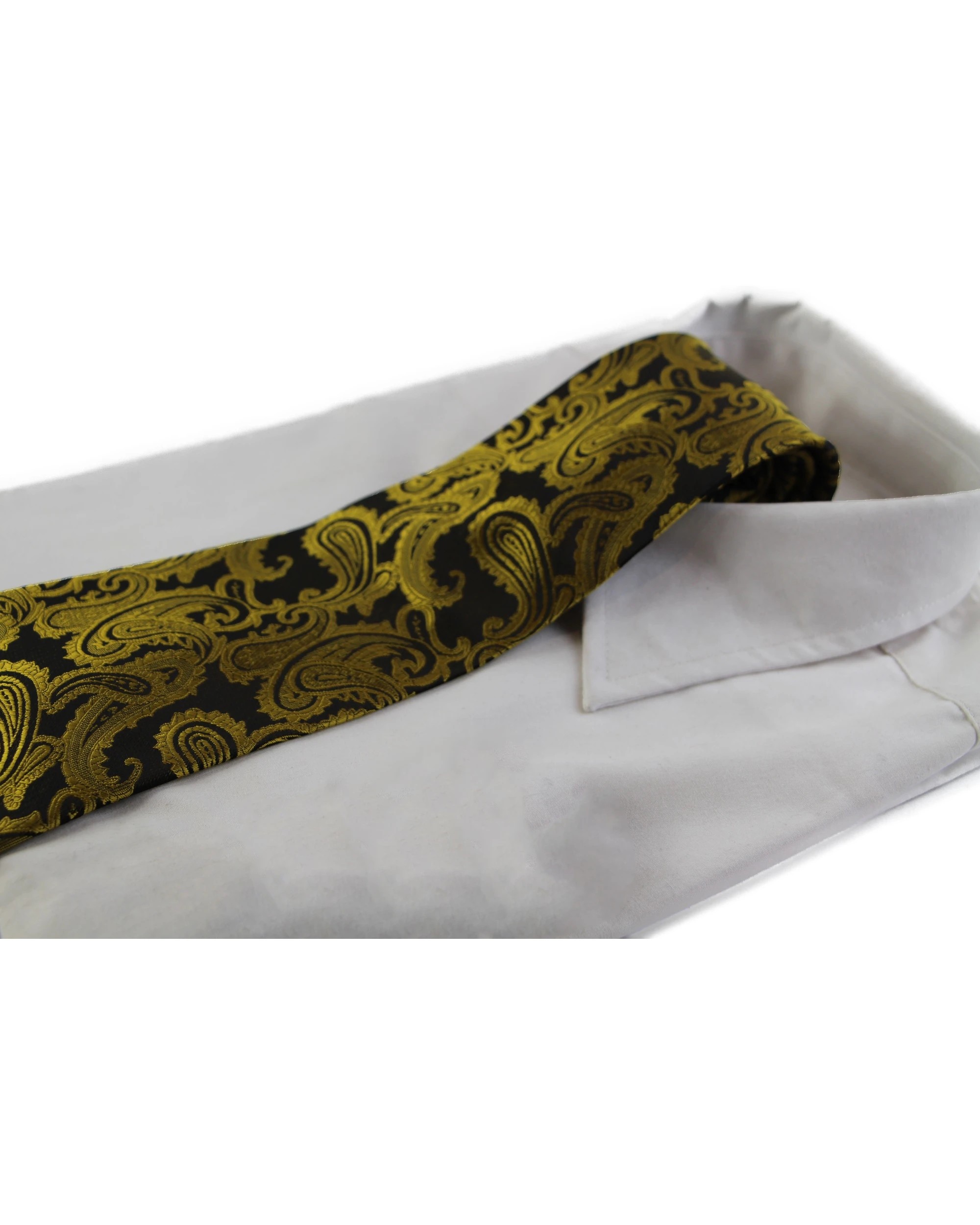 1 Zasel Mens Black & Mustard Gold Paisley Patterned Neck Tie, 1 of 2
