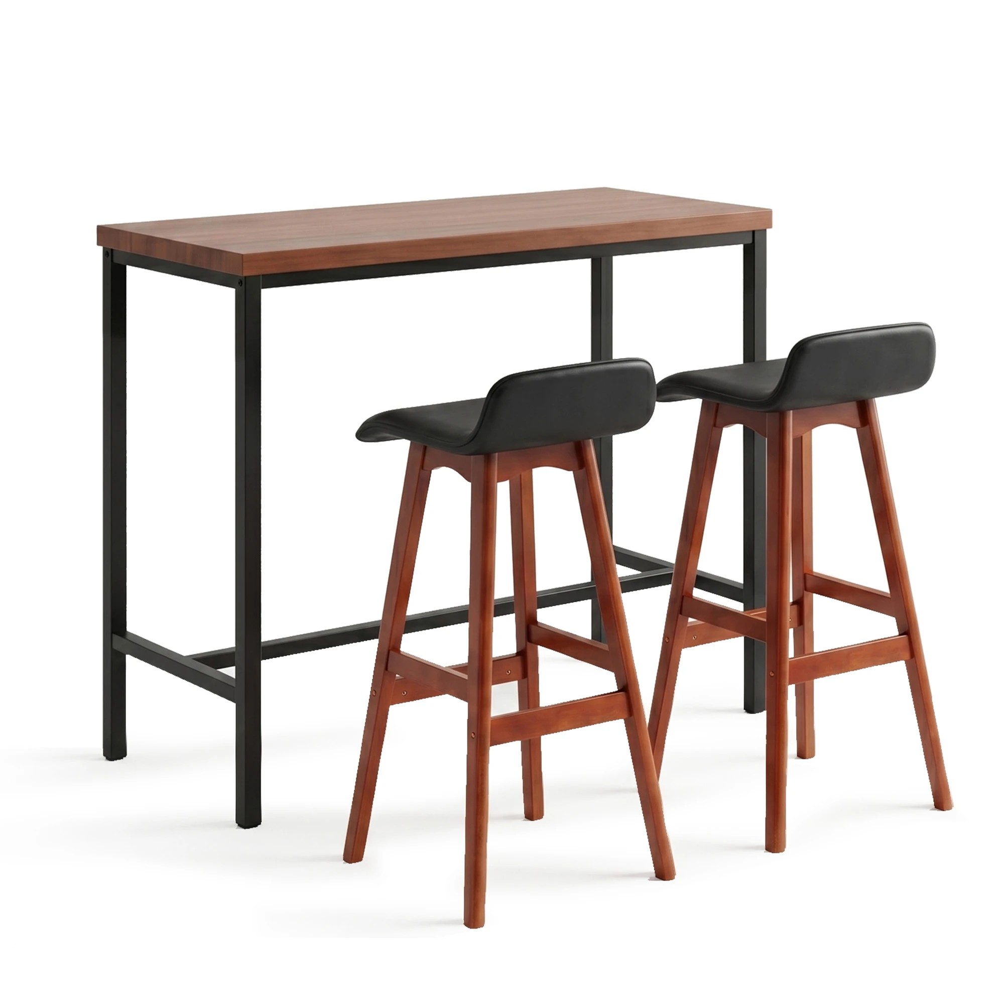 1 Artiss 3Pcs Bar Table and Stools Set Dining Desk Kitchen Chairs Cafe Pub Wood - Multi, 1 of 7