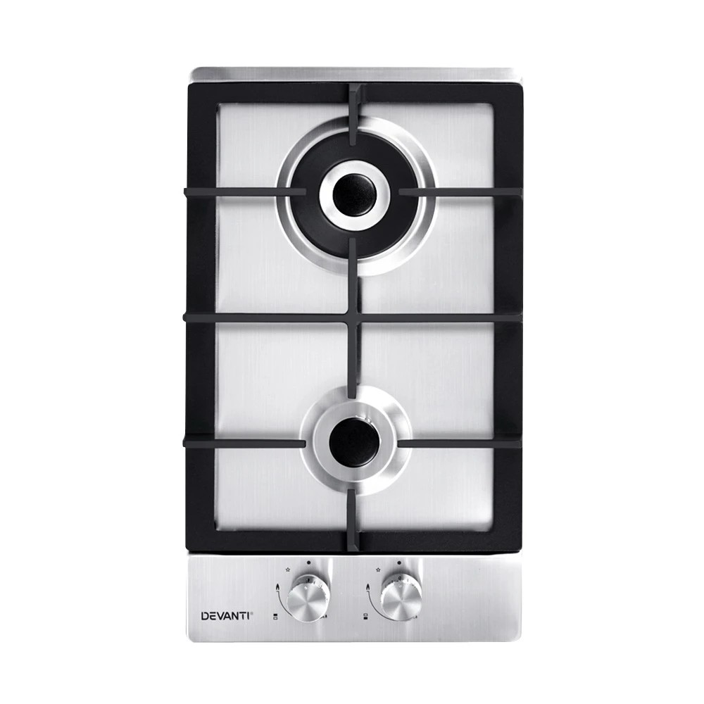 1 Devanti Gas Cooktop 30cm 2 Burner - Silver, 1 of 7