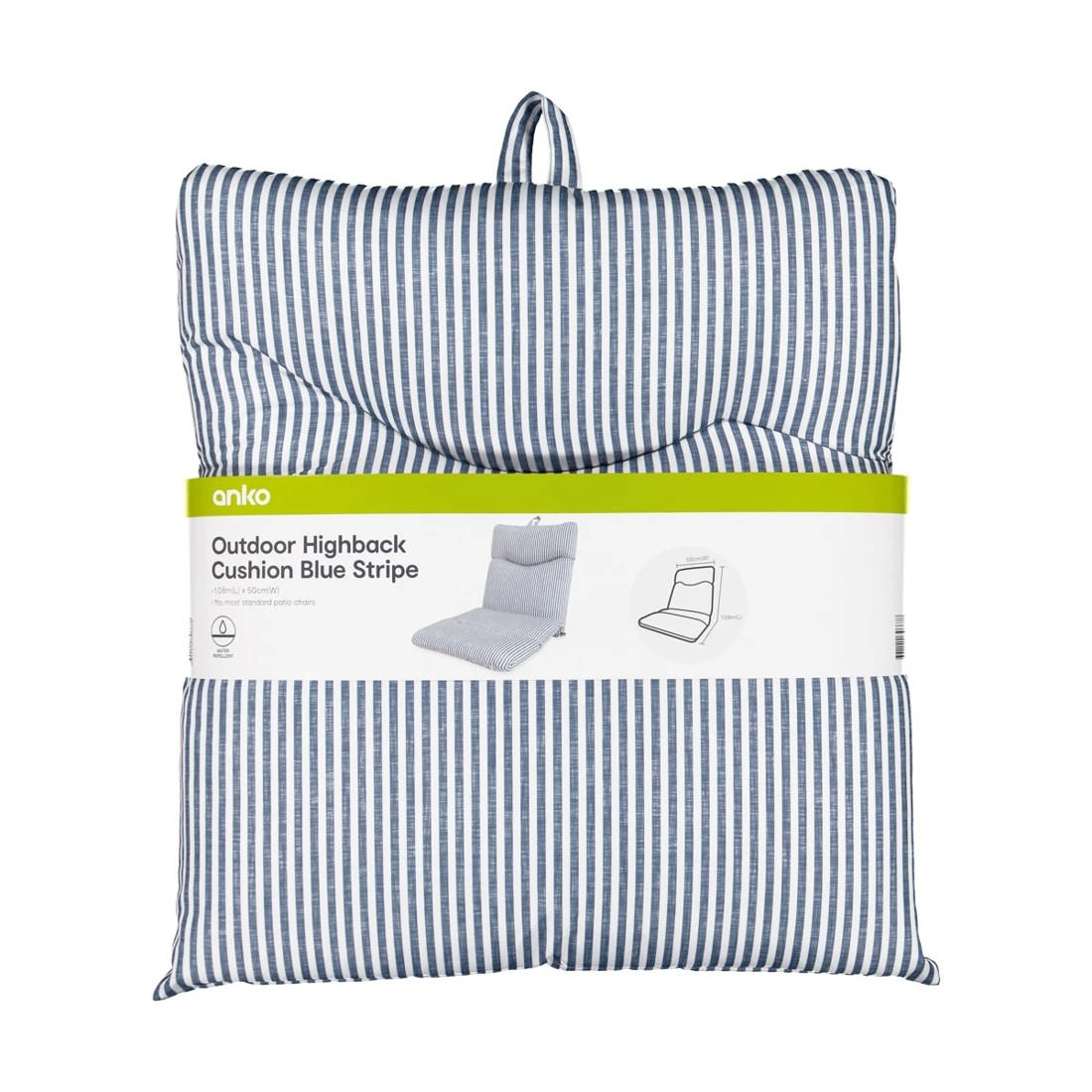 10 Outdoor High Back Cushion - Blue Stripe, 10 of 10