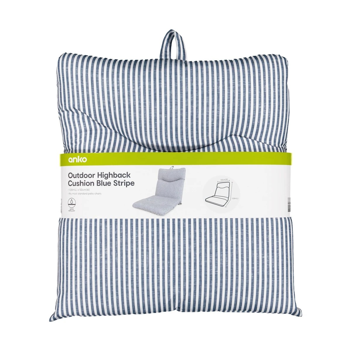 10 Outdoor High Back Cushion - Blue Stripe, 10 of 10