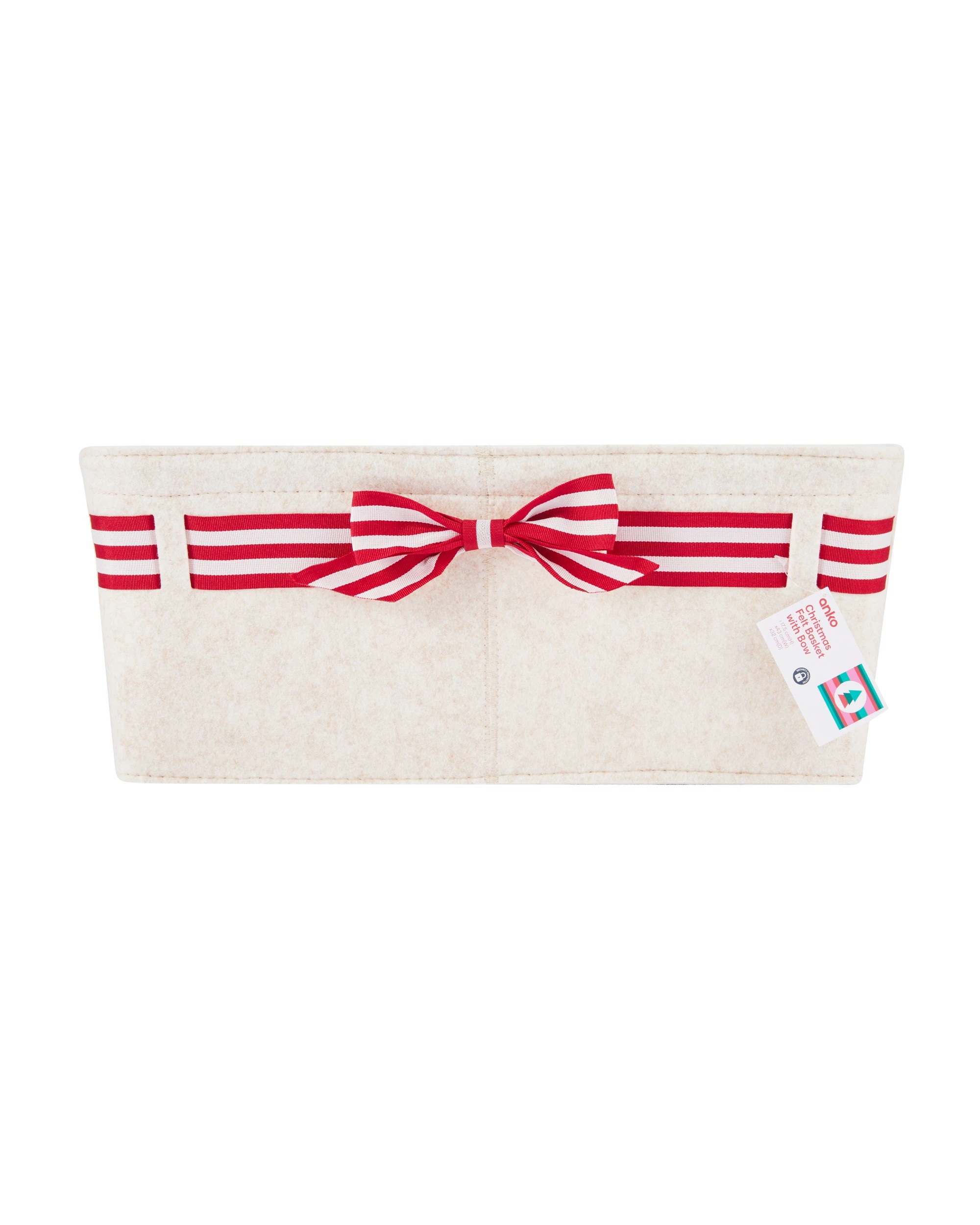 5 Christmas Felt Basket with Bow - Beige, 5 of 5
