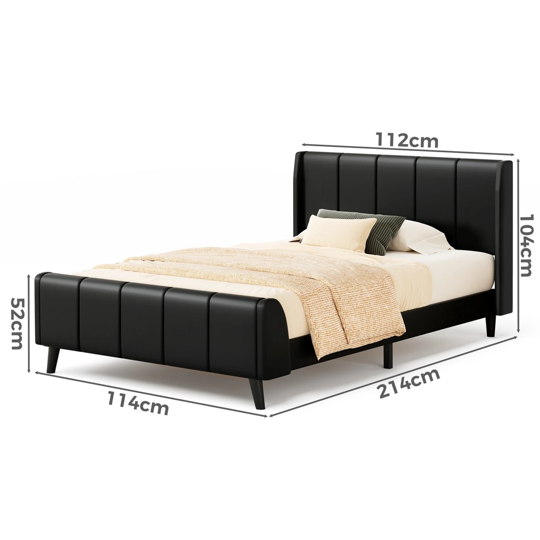 10 Alfordson Bed Frame King Single Tufted Headboard Base Leather Hundolf - Black, 10 of 10