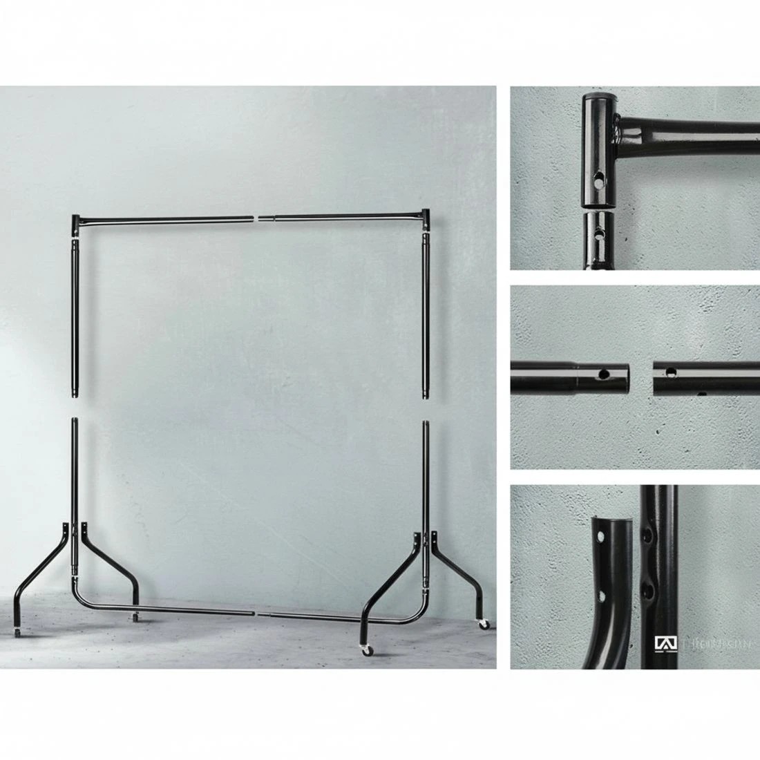 8 Artiss Clothes Rack 6ft Rail With Wheels Garment Hanging Rack Portable Heavy Duty Lockable Wheels Space Saving - Black, 8 of 8