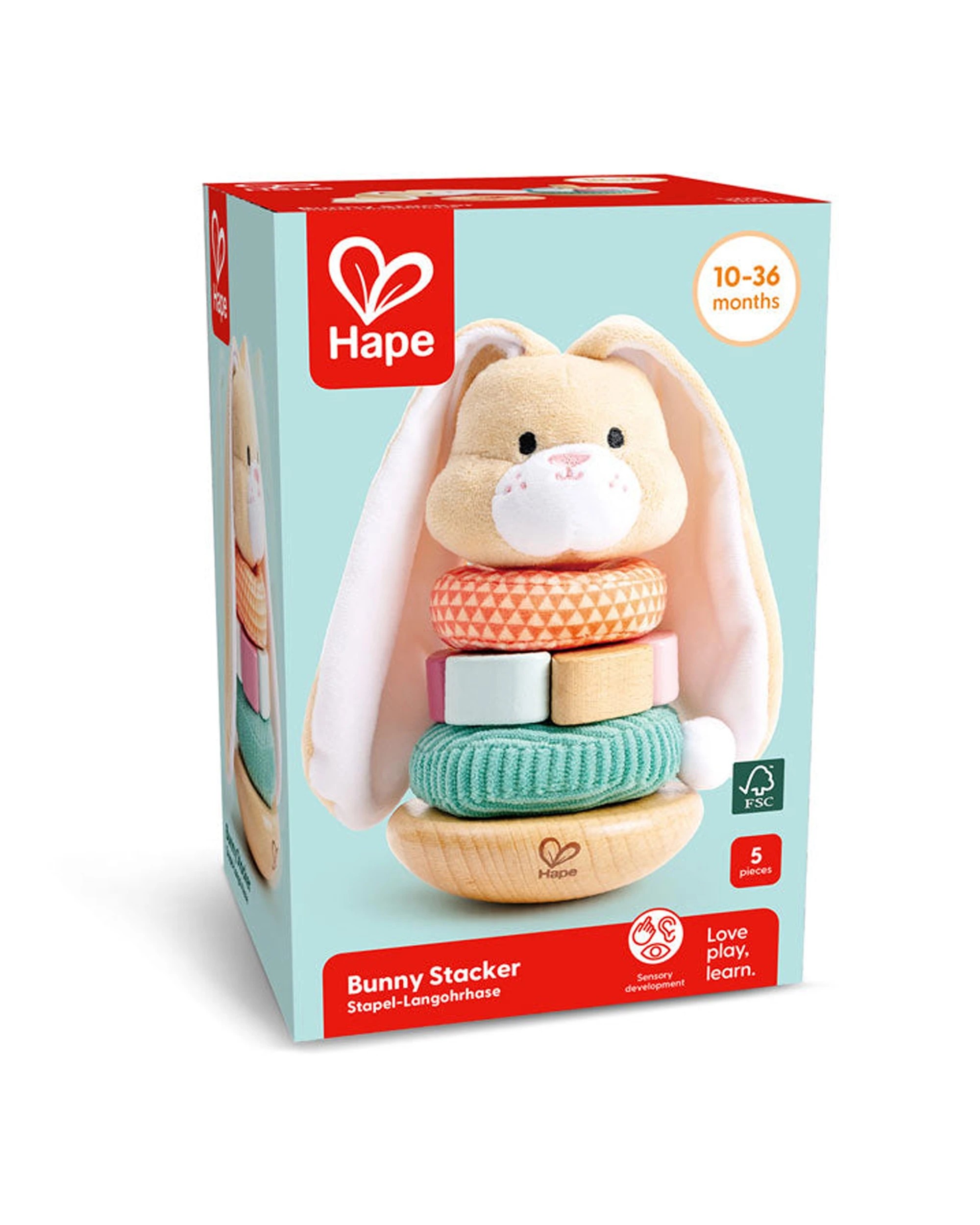 2 Hape Bunny Stacker Wooden Stacking Play Toy With Textured Rings - Multi, 2 of 4