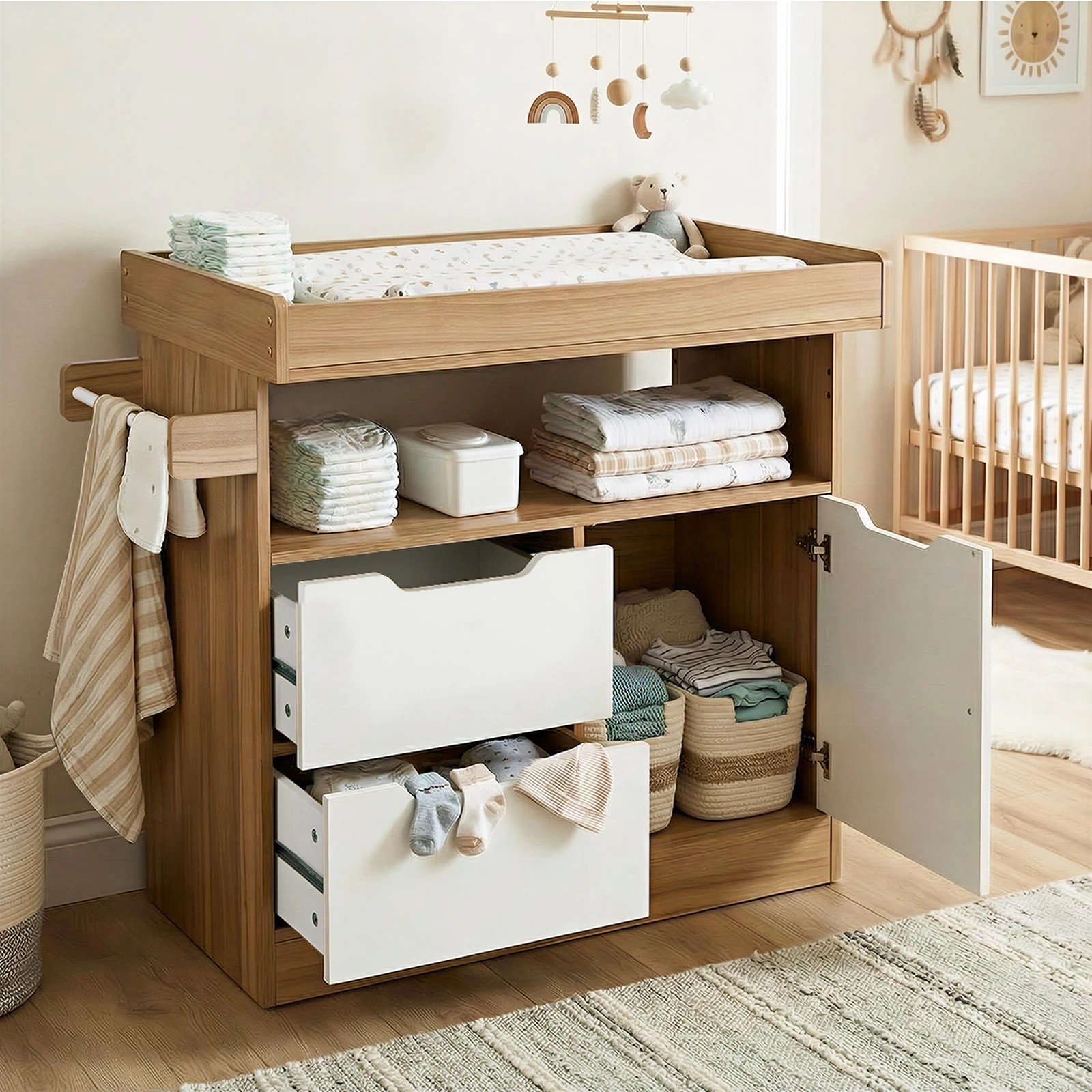 4 Oikiture Baby Changing Table Change Nursery Storage Drawers Shelves Cabinet - Natural, 4 of 9