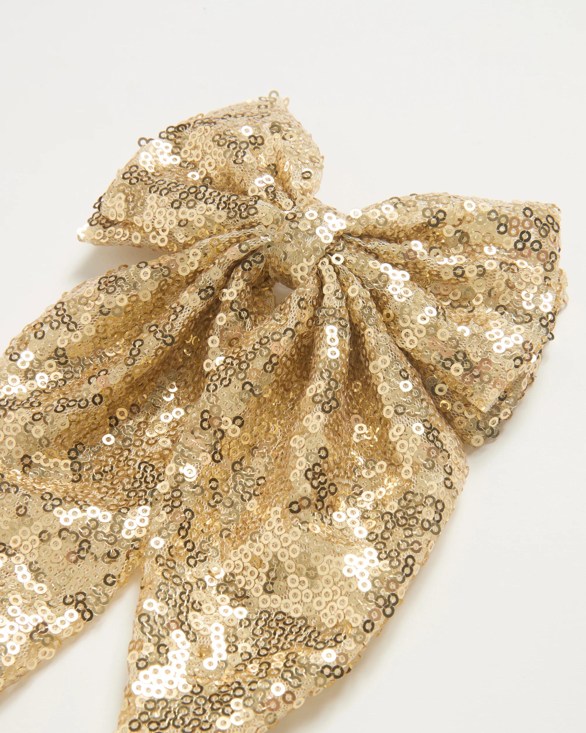 2 Target Kids Sequin Christmas Bow Clip GOLD, 2 of 3