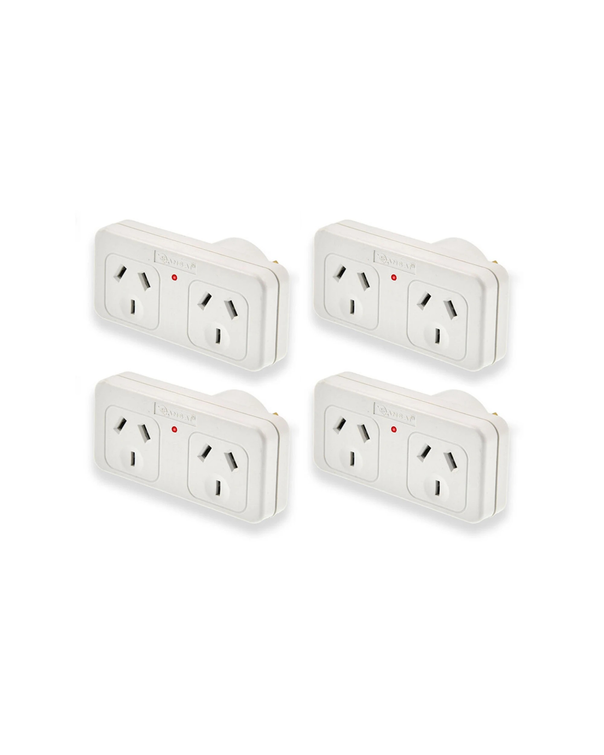 1 Sansai 4PK  Left Hand Standard 10A Flat Panel Double Adaptor Adapter AU NZ Plug - White, 1 of 2