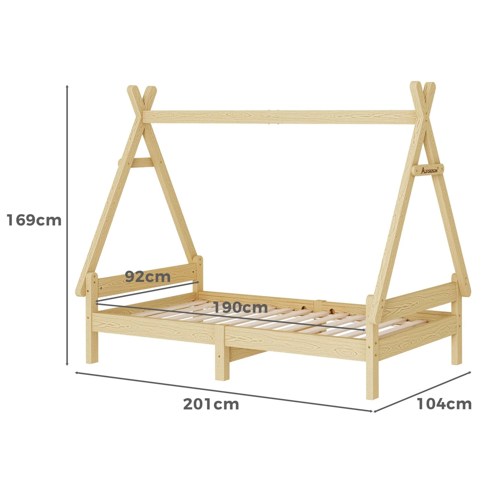 8 Alfordson Kids Bed Frame Wooden Timber Single House Frame Platform Base Estelle - Natural, 8 of 10