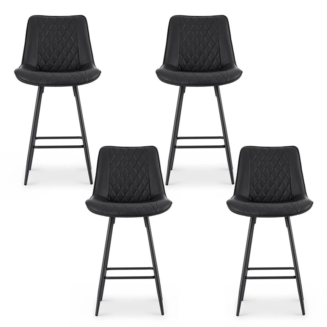 3 Artiss 4x Bar Stools Kitchen Dining Chair Counter Stool Diamond PU Leather - Black, 3 of 6