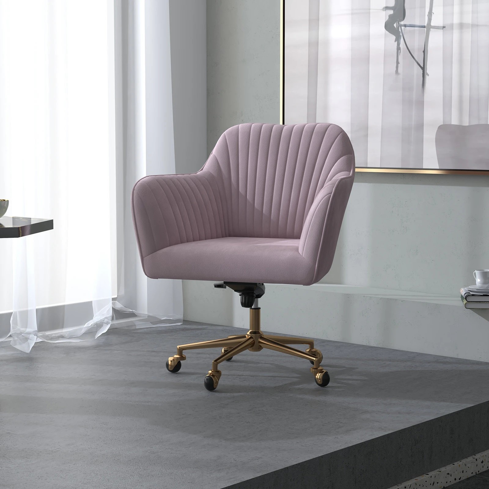 4 Casa Decor Arles Velvet Office Chair Mid Back Swivel Height Adjustable Blush - Pink, 4 of 10
