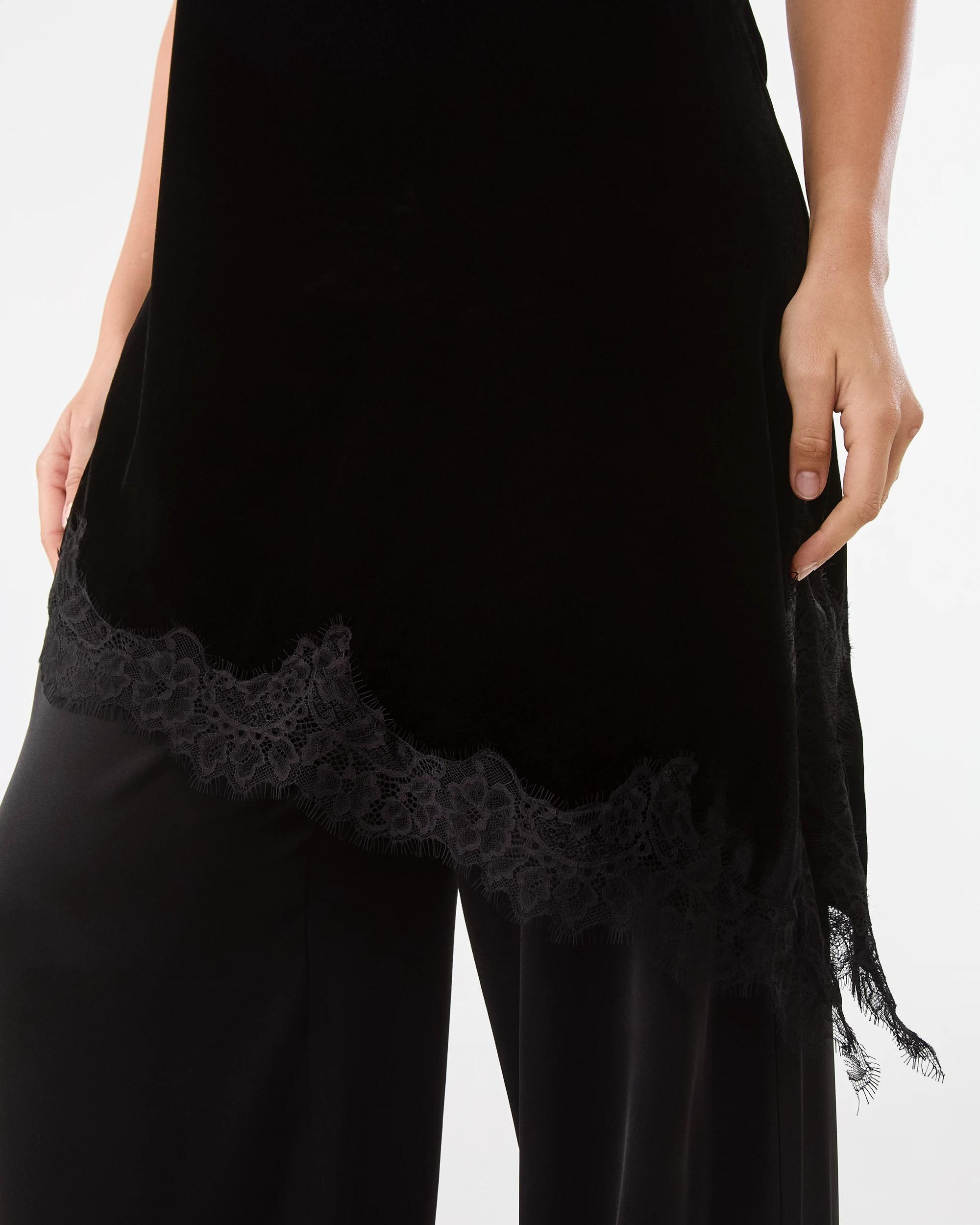 7 Sleeveless Velvet Lace Asymmetrical Mini Dress Black, 7 of 9