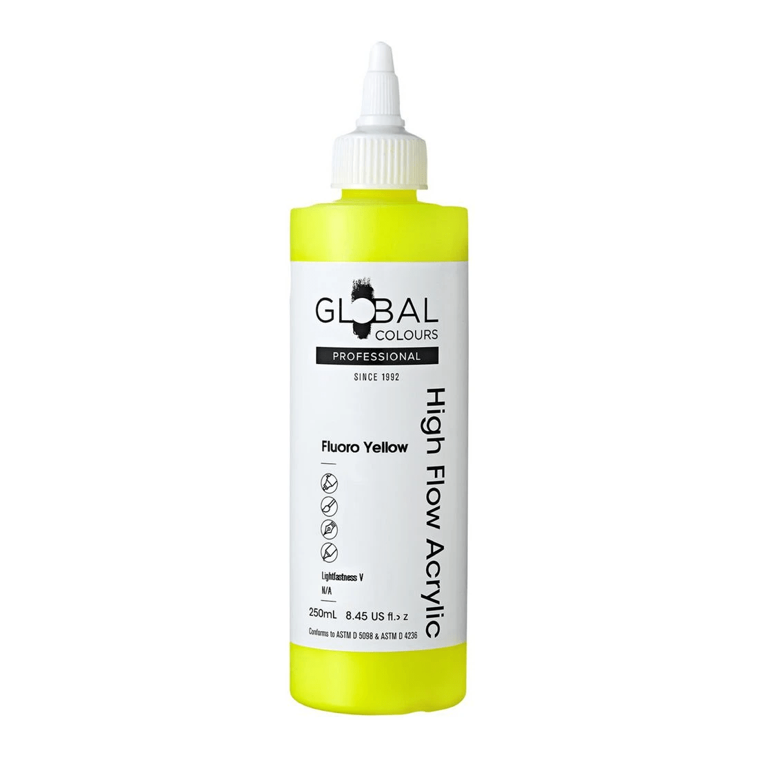 1 Global Colours High Flow Acrylic Paint 250mL Fluoro Yellow, 1 of 2