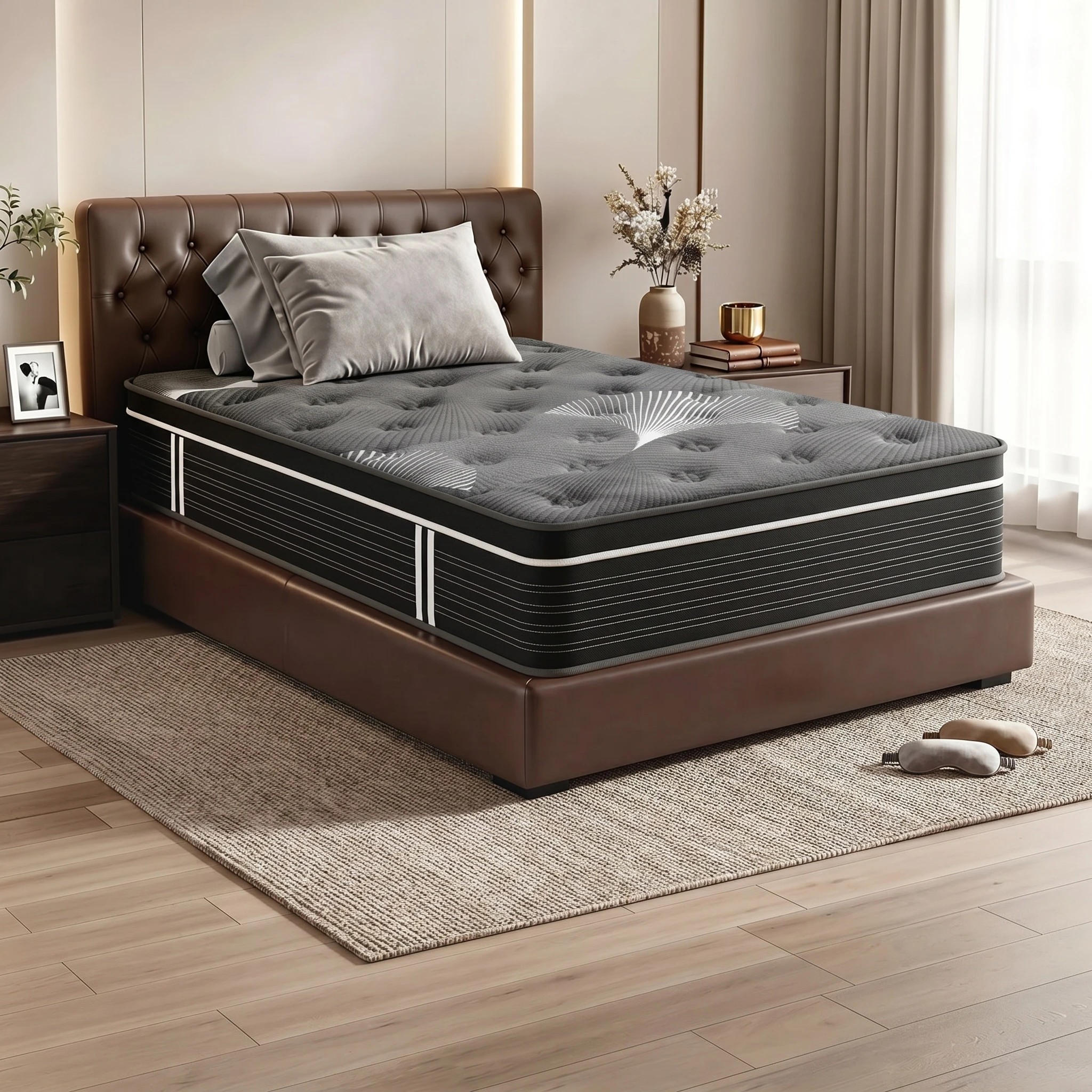 2 Giselle Bedding Mattress 35cm Euro Top with Graphene Cooling Comfort Medium Firm - Single Bed - Grey, 2 of 8