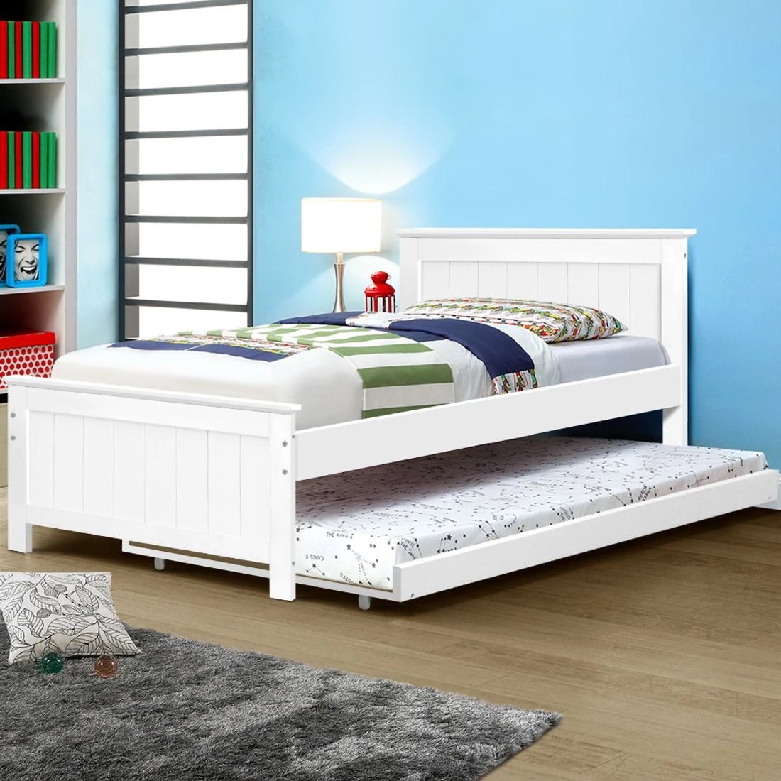 8 Artiss Bed Frame King Single Size Wooden Trundle Daybed  ELVIS - White, 8 of 8