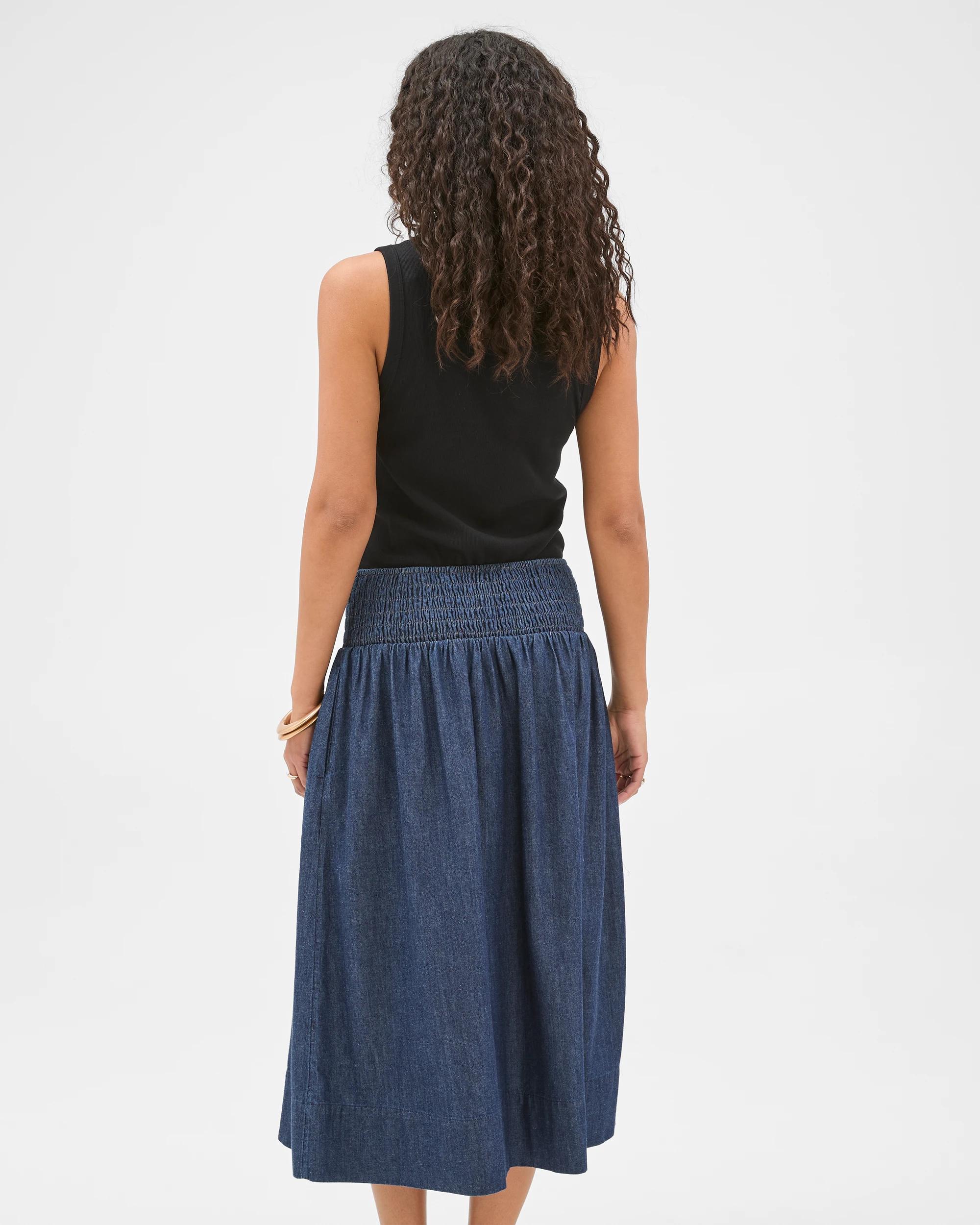 6 Target Woman Cotton Shirred Midi Chambray Skirt DARK CHAMBRAY, 6 of 6