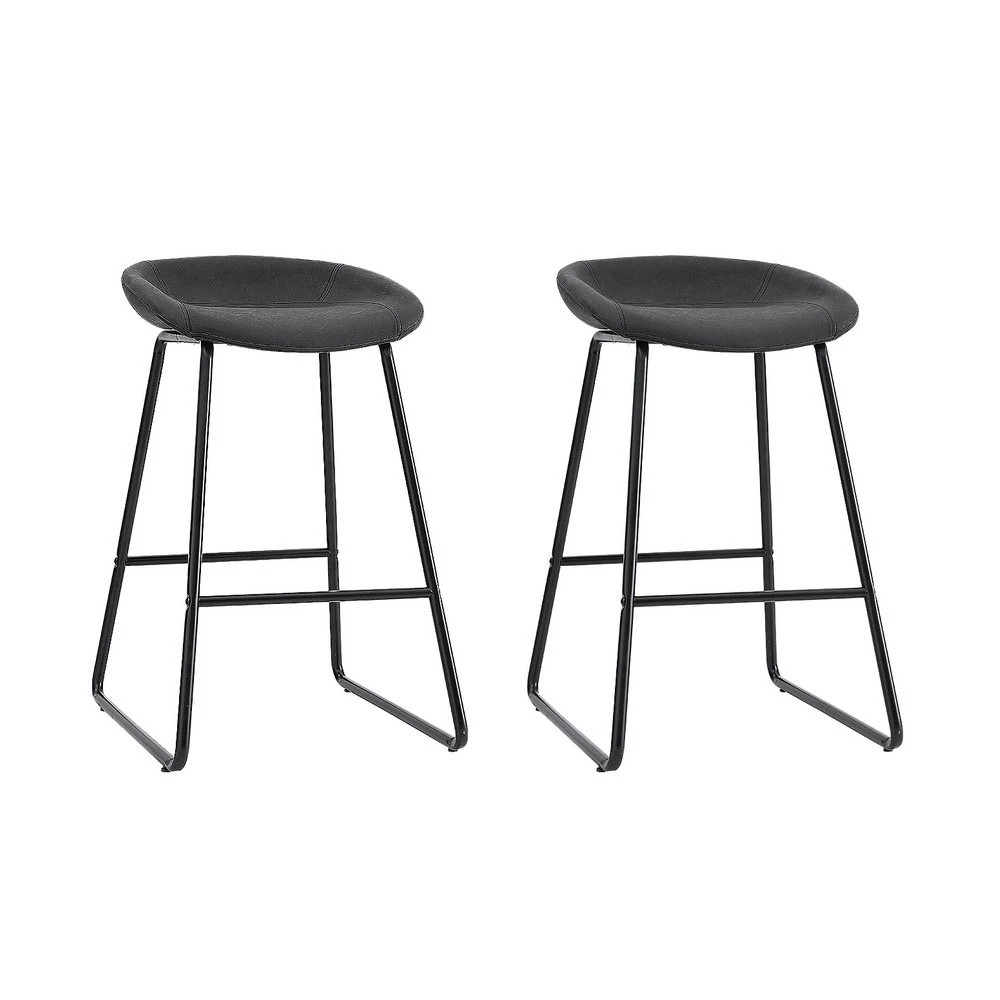 1 Artiss 2x Bar Stools Kitchen Dining Chairs Counter Stool PU Leather Metal - Black, 1 of 6