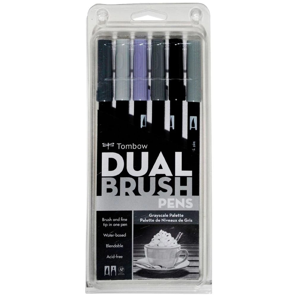 1 Tombow Dual Tip Brush Pens Greyscale 6 Pack, 1 of 1