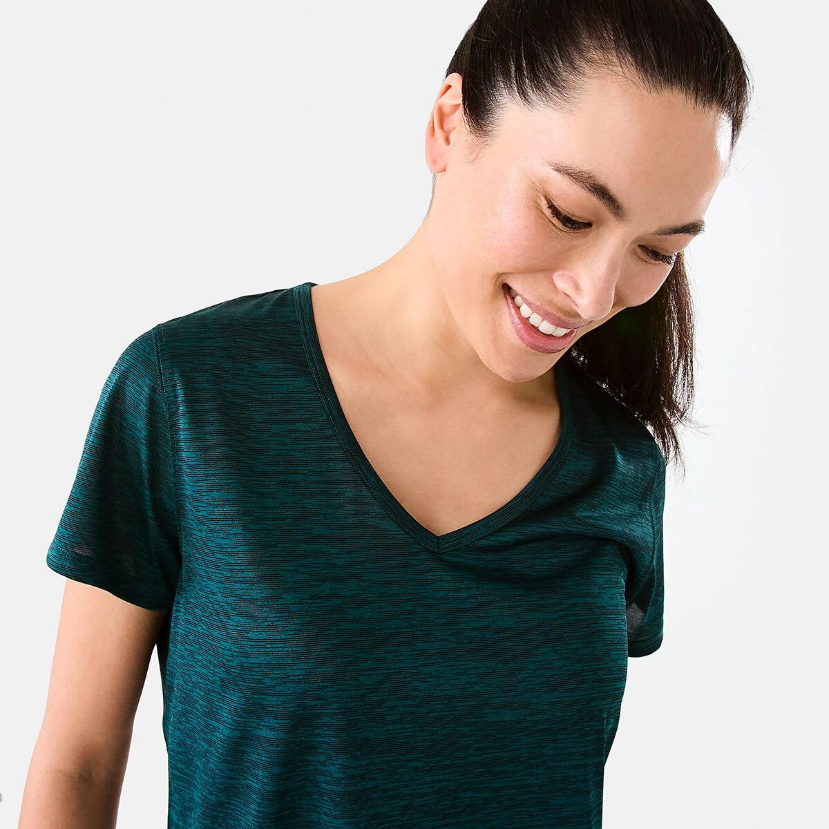 4 Active Womens Short Sleeve Core V-Neck T-shirt DEEP TEAL BLACK, 4 of 5
