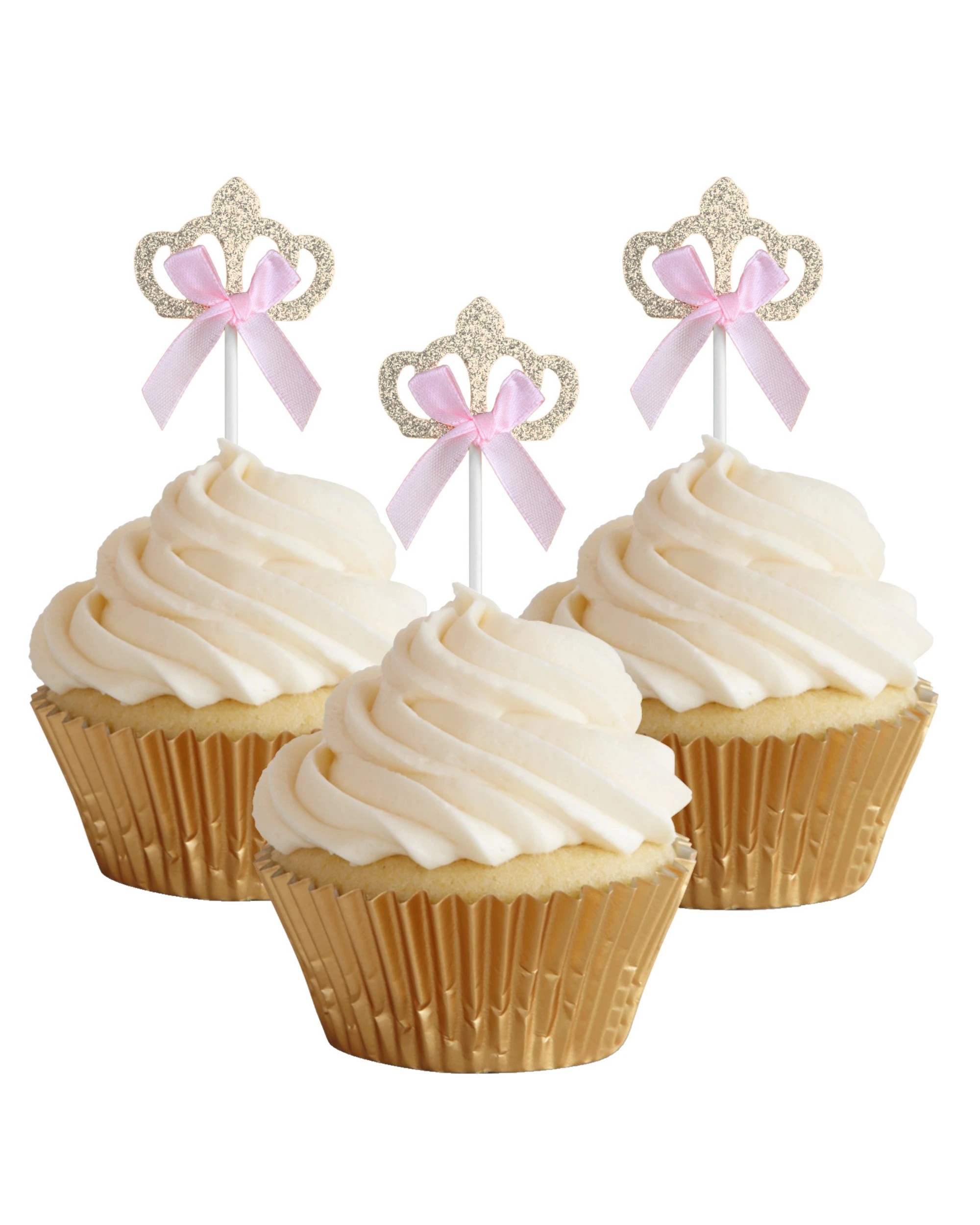 1 Shmick Champagne Glitter Crown Cupcake Picks Pack of 6 - Pink, 1 of 3