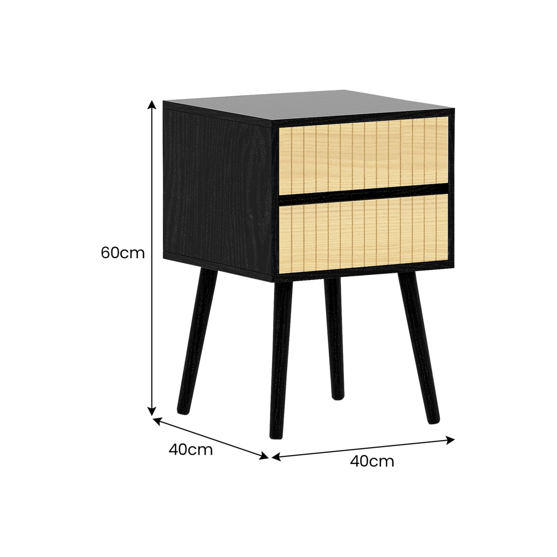 3 Sarantino Ivan Bedside Table Night Stand - Black Natural, 3 of 9