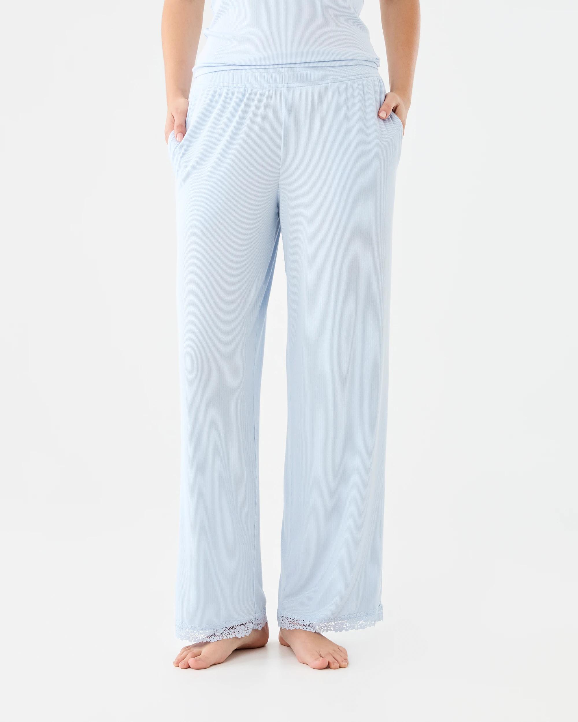 1 Viscose Rib Lace Trim Pants Halo Blue, 1 of 6