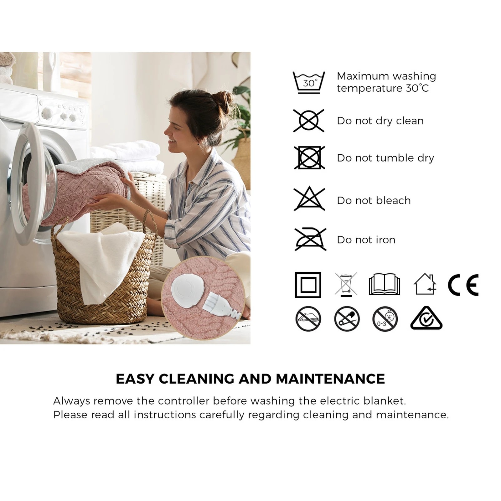 7 Bedra Bedding Electric Throw Rug Dual Side Heated Blanket Flannel&Sherpa 3D Square Pattern - Single Bed - Pink, 7 of 8