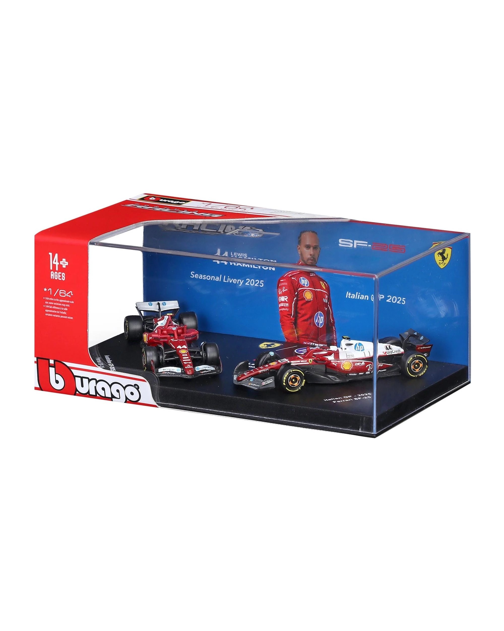5 Bburago F1 2025 Ferrari SF25 #44 Hamilton in Showcase 1:64 Diecast Vehicle 2pk, 5 of 6