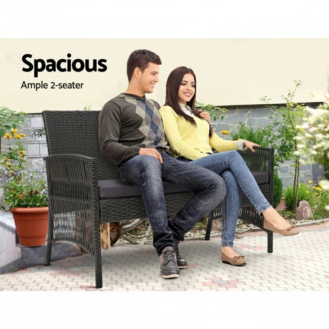 3 Gardeon 4PCS Outdoor Sofa Set Wicker Harp Chair Table Patio Furniture - Grey, 3 of 6