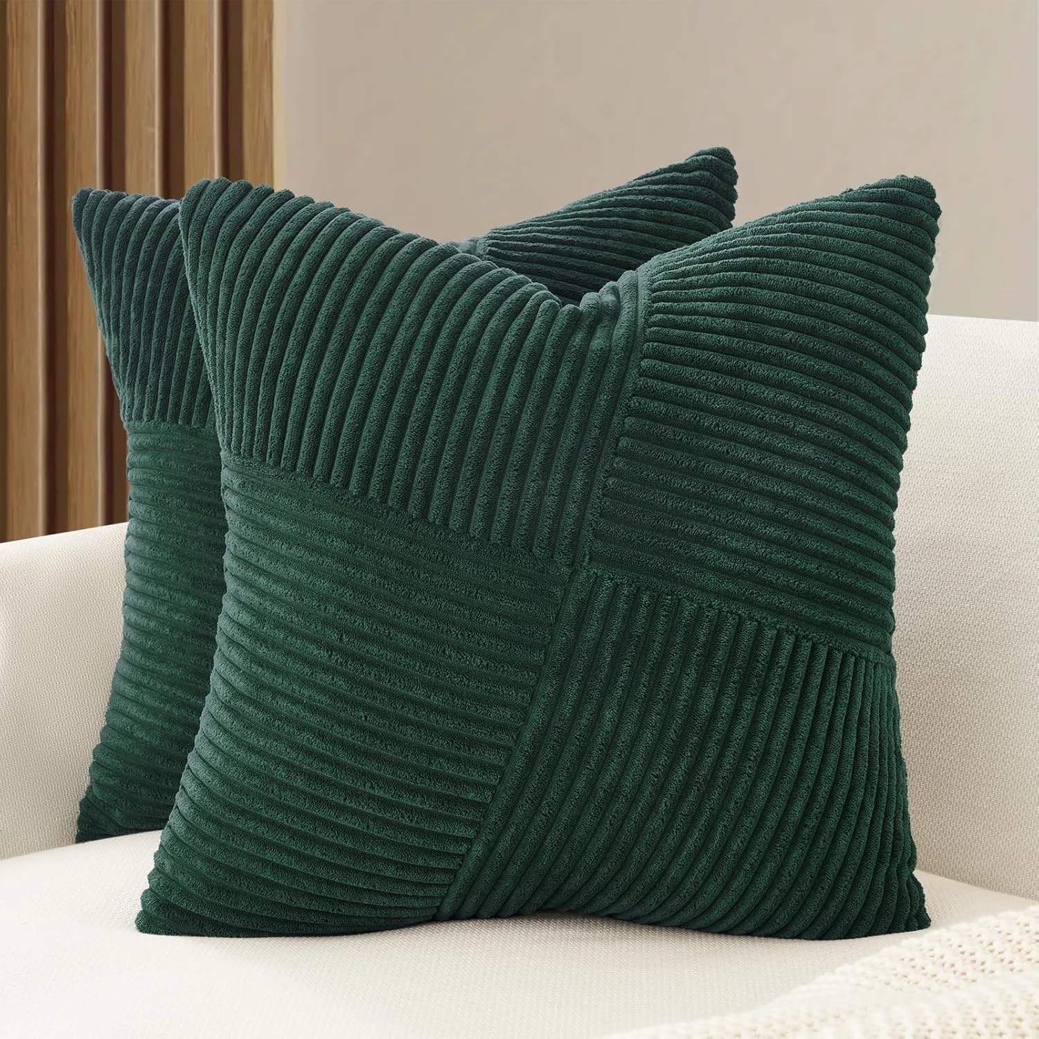 1 Gioia Casa 2-Pack Corduroy Windmill Inspired Cushion Covers 45x45cm - Forest Green, 1 of 2
