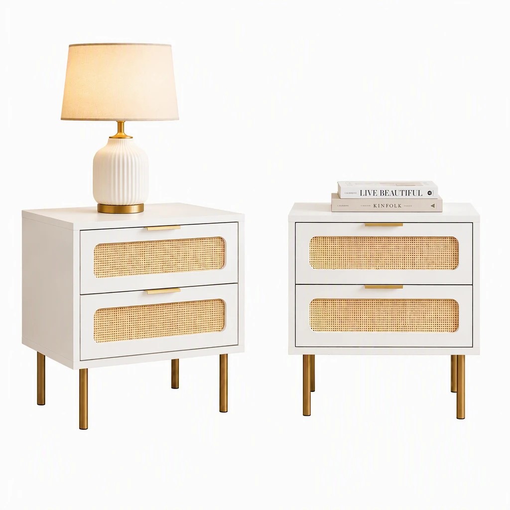 1 Artiss 2x Rattan Bedside Table 2 Drawers - Multi, 1 of 6