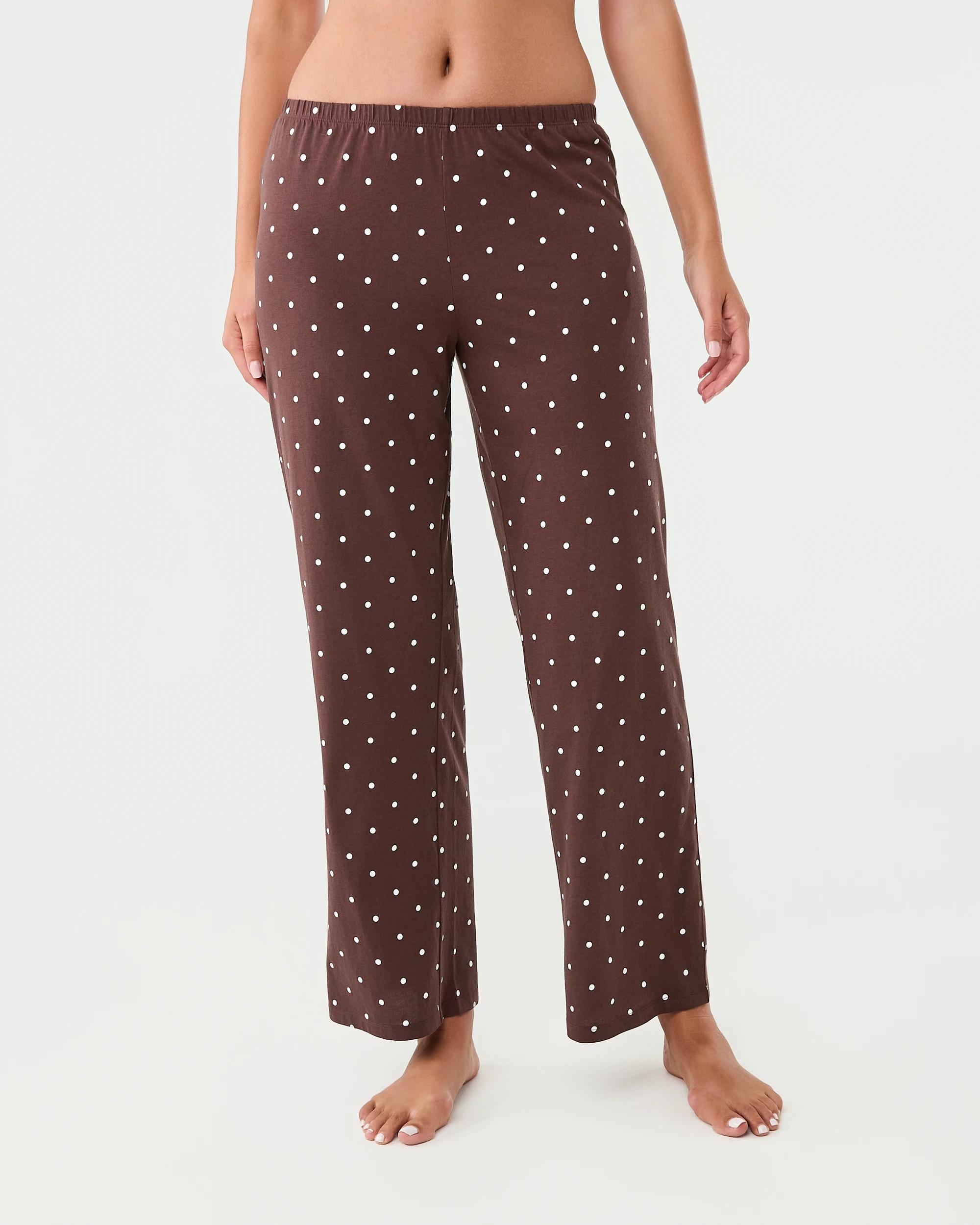 1 Cotton Print Knit Pants Dots Choc, 1 of 4