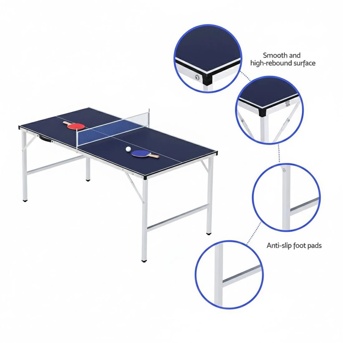 6 Everfit Table Tennis Ping Pong Table Portable Foldable Family Game Home Indoor - Blue, 6 of 6