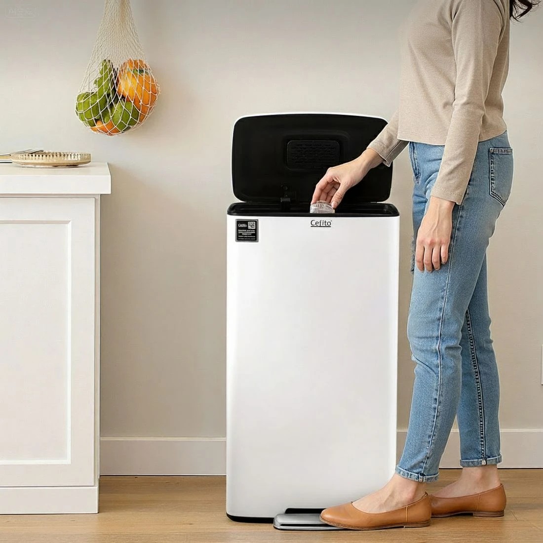 2 Cefito Pedal Bins Rubbish Bin Waste Recycle Dustbins Kitchen Trash Can 40L - White, 2 of 4