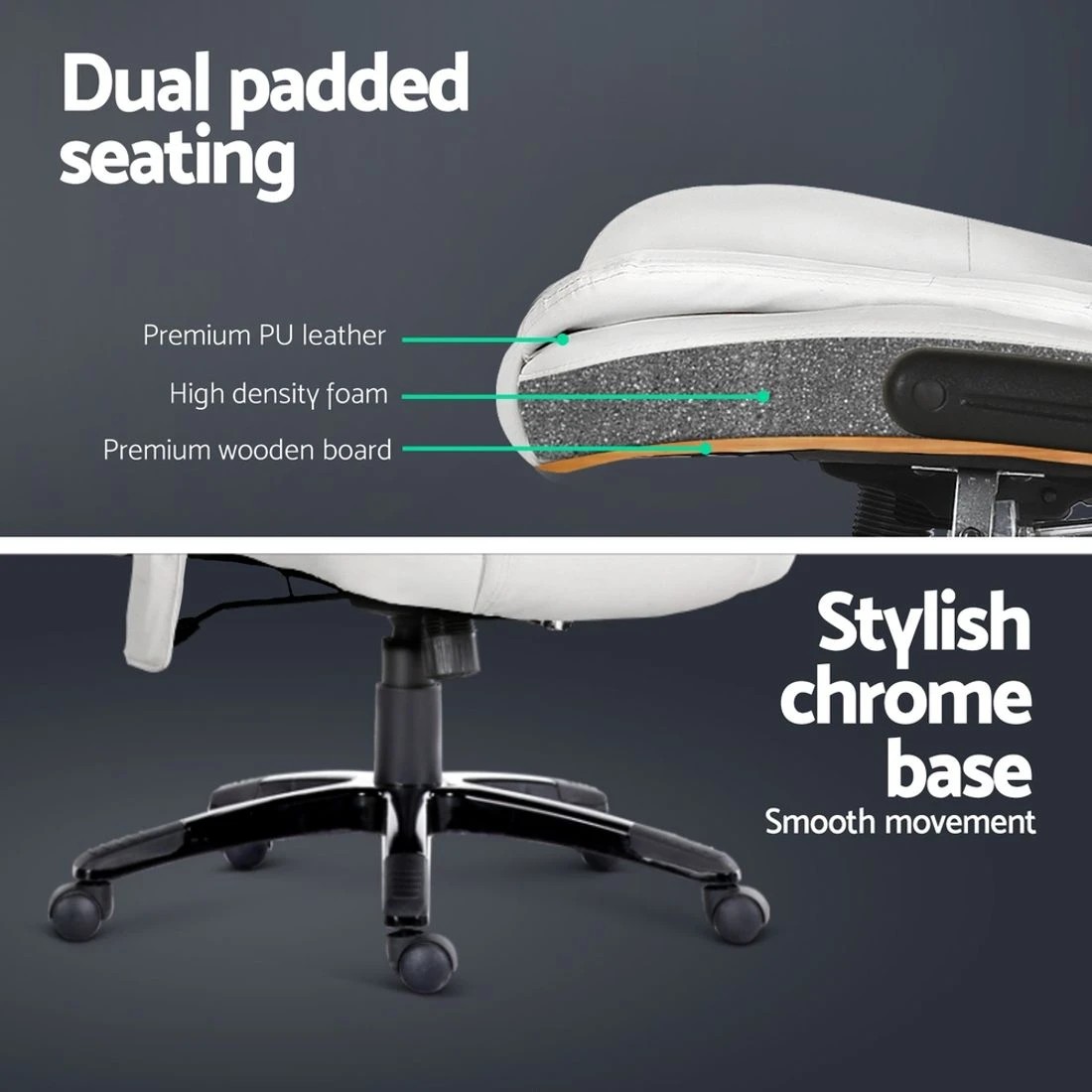 7 Artiss 8 Point Massage Office Chair Heated Seat Recliner PU - White, 7 of 10