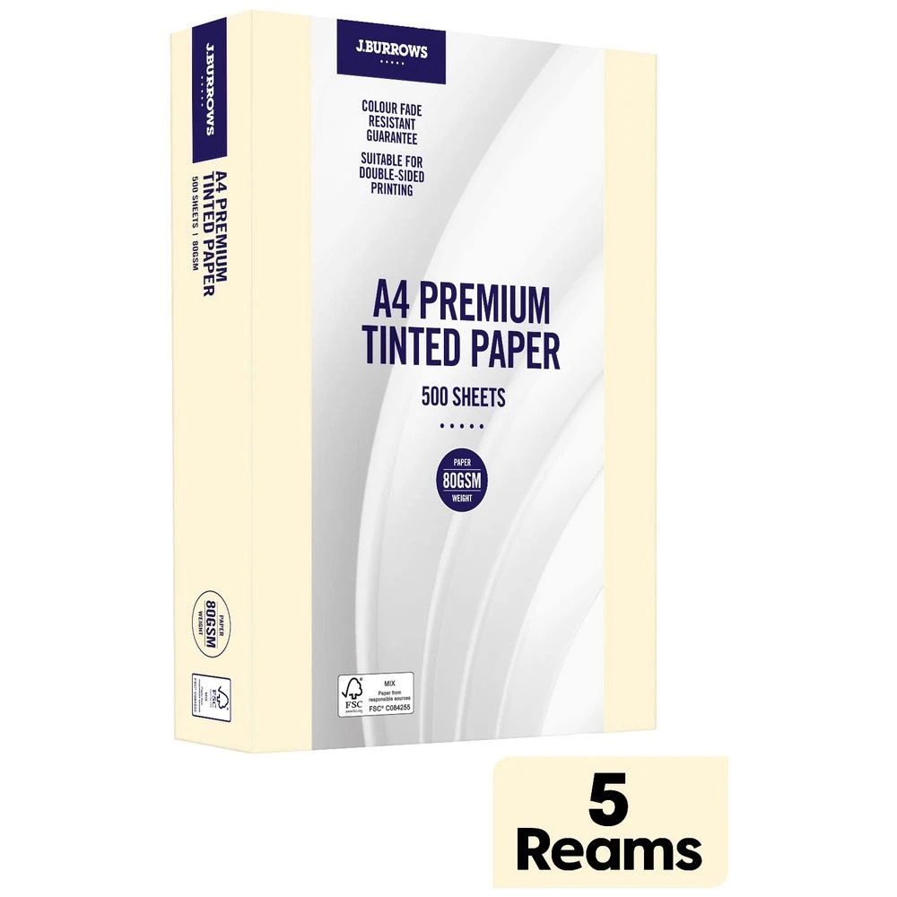 2 J.Burrows Premium A4 Tinted Paper Ream Sand 5 Pack, 2 of 2