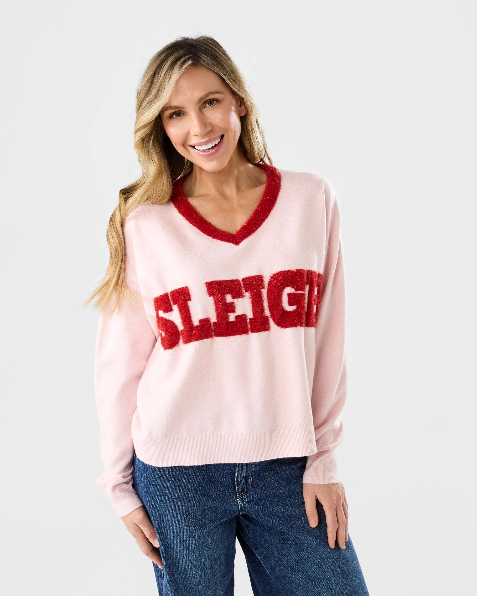 1 V-Neck Christmas Jumper Sleigh, 1 of 6