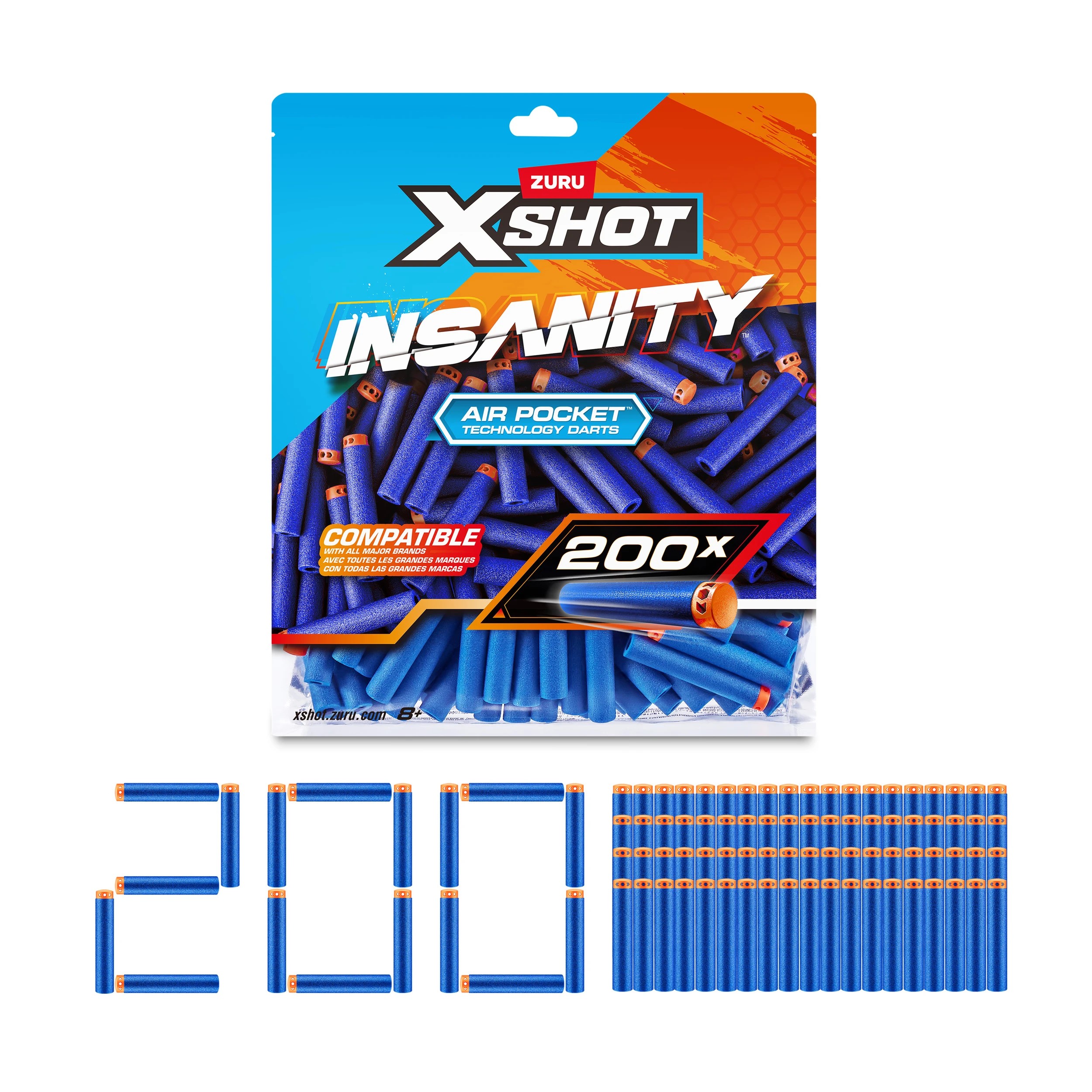 1 200 Piece Zuru X-Shot Insanity Air Pocket Technology Darts Refill Pack, 1 of 6