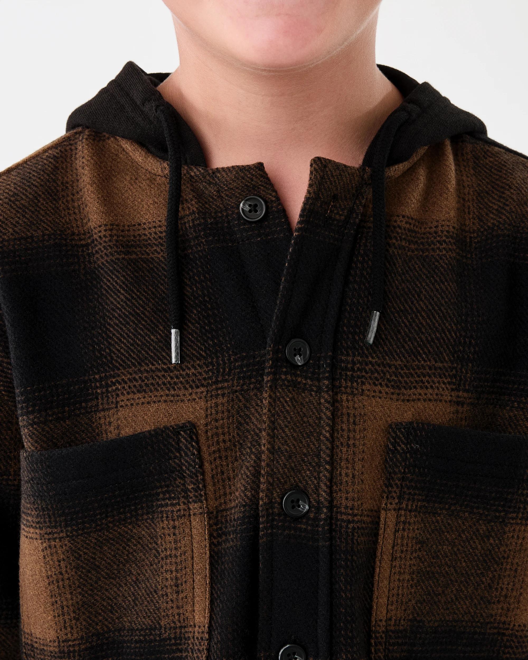 4 Long Sleeve Hooded Check Shirt Fossil Brn, 4 of 7