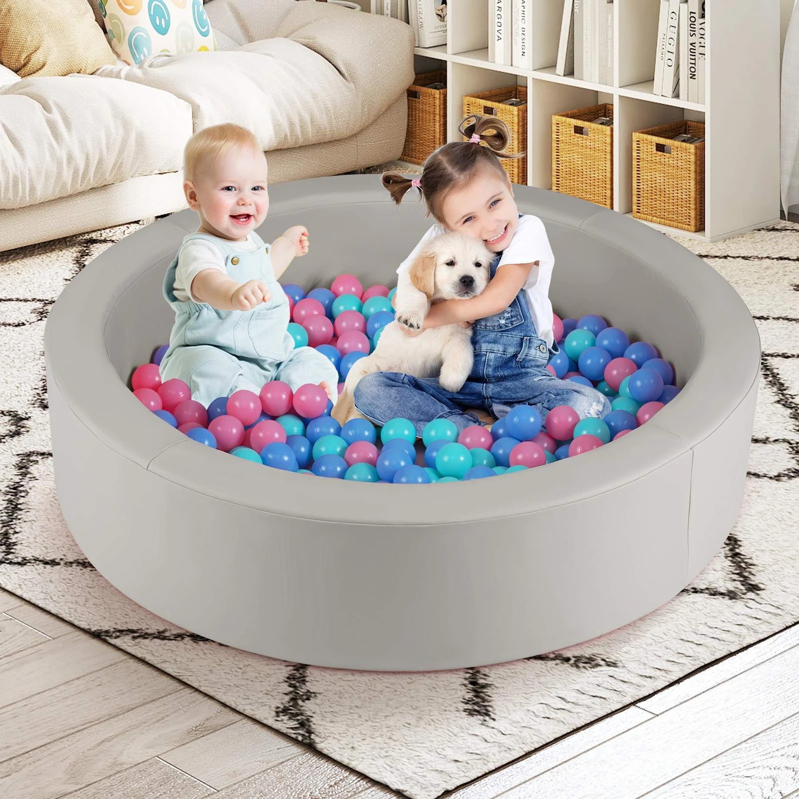 2 Costway 105x24cm Ball Pit Soft Foam Ocean Play Pool - Grey, 2 of 2