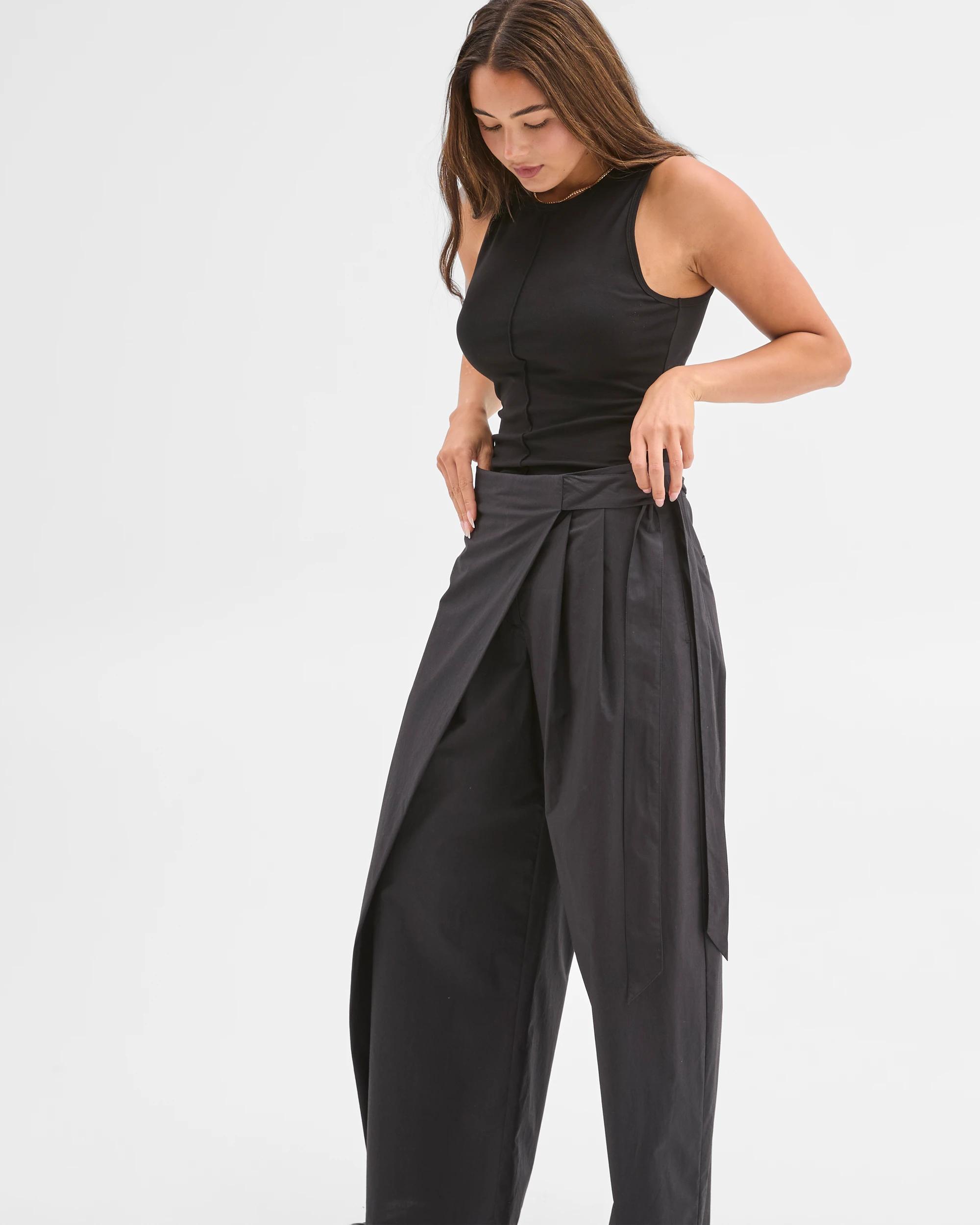 5 Lily Loves Australian Cotton Wrap Front Pants BLACK, 5 of 6