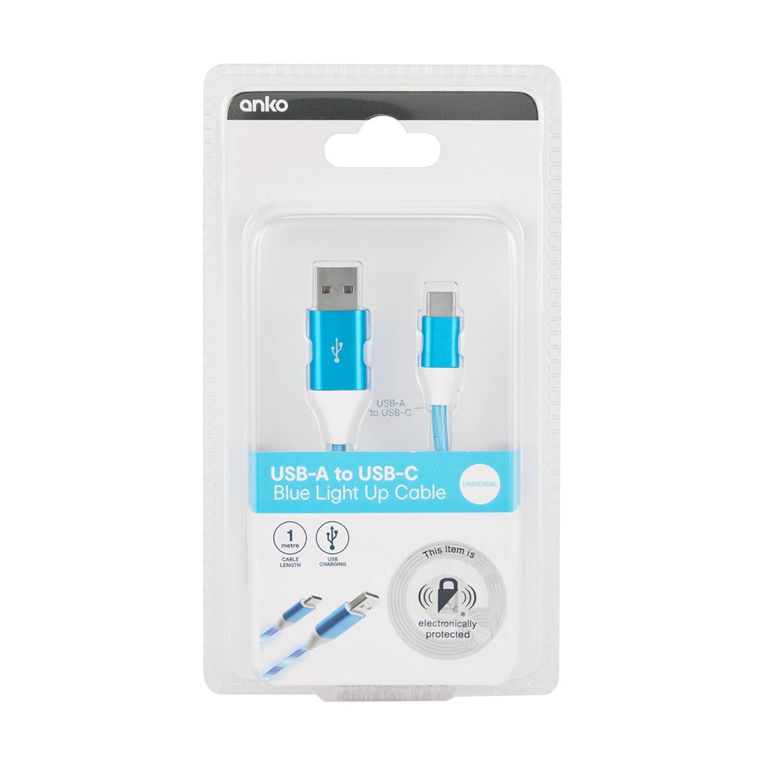 5 USB-A to USB-C 1m Cable with Light - Blue, 5 of 5